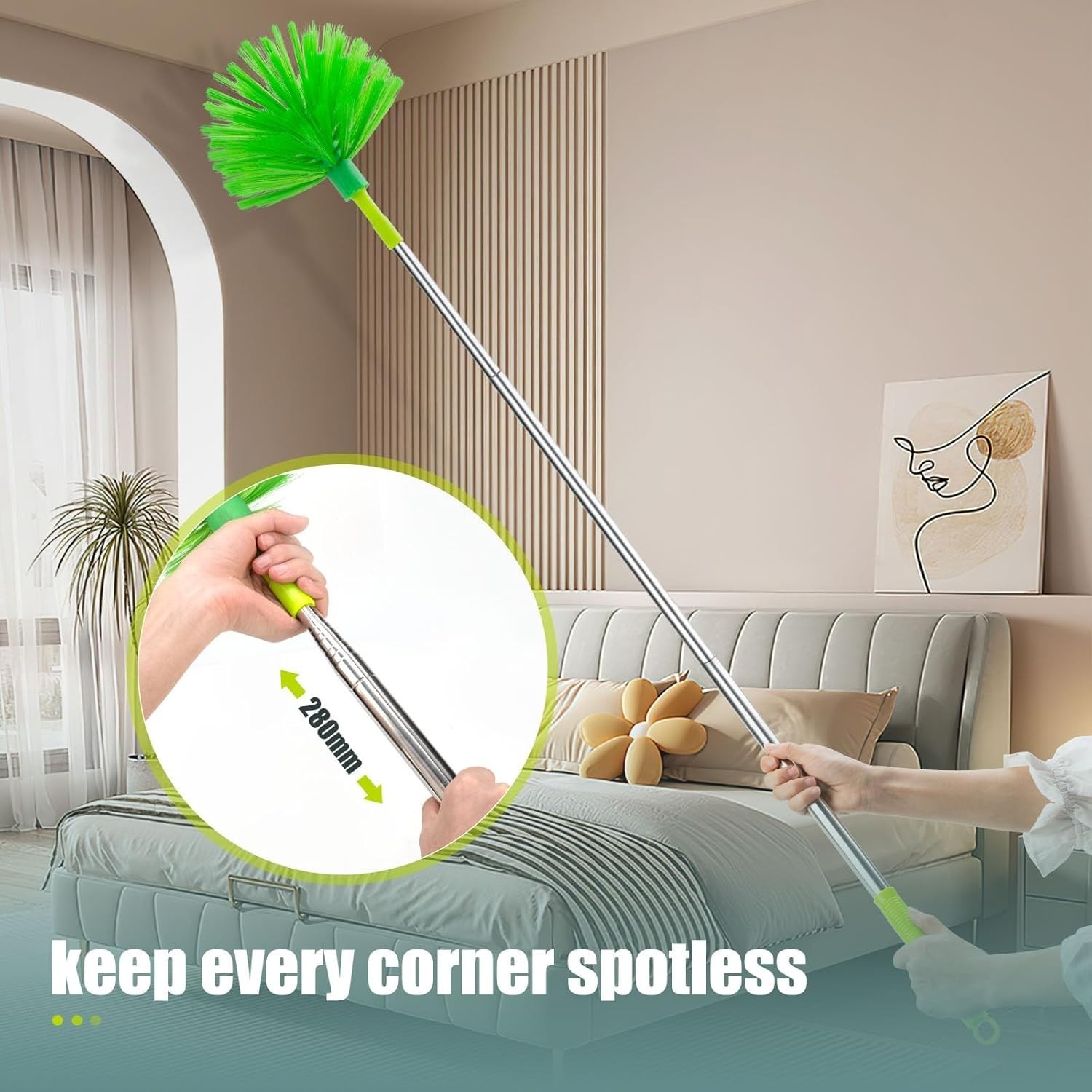 Microfiber Duster with Extension Pole 30 to 100”, Bendable Reusable Washable…