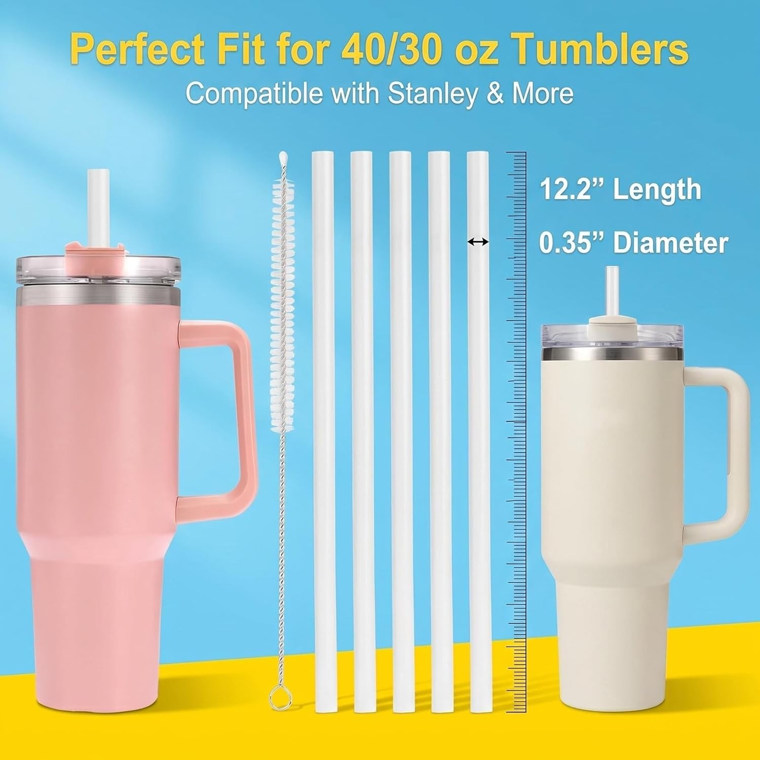 6 Pack Replacement Straws with Cleaning Brush Compatible Stanley 30 oz 40 oz