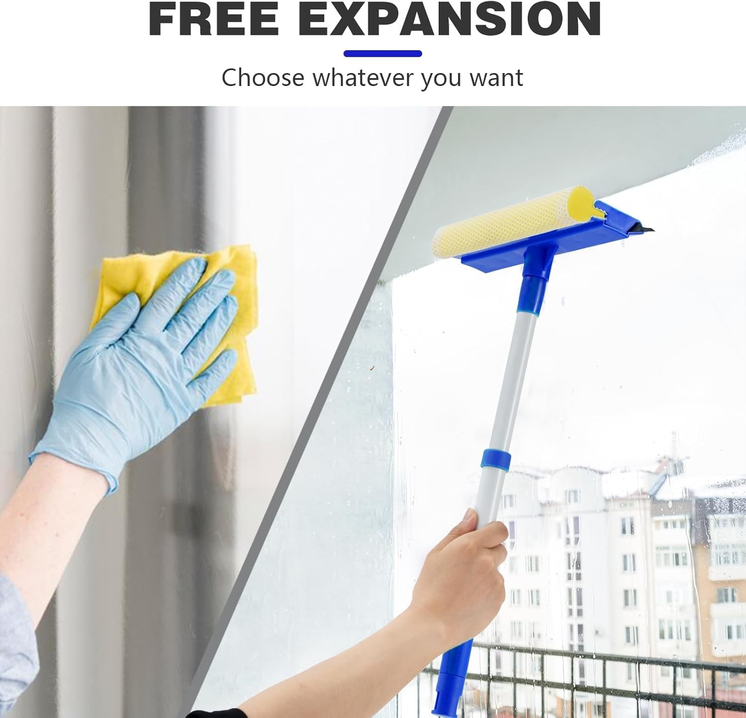 15.9″ Window Squeegee for Car,2 in 1 Squeegee Window Cleaner with Long Stainless