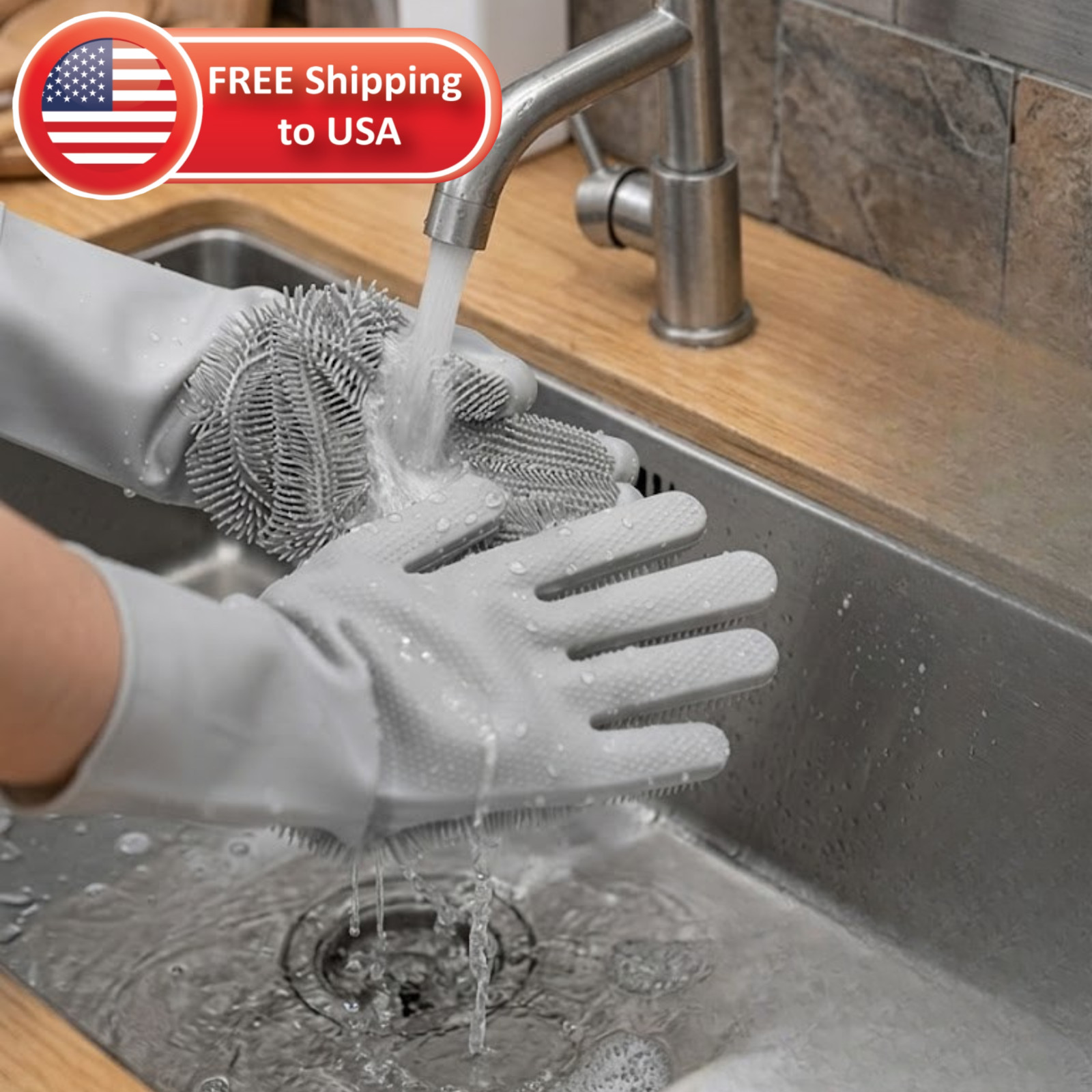 1Pair Dishwashing Gloves Waterproof Silicone Cleaning Scrubber Kitchen Tools USA