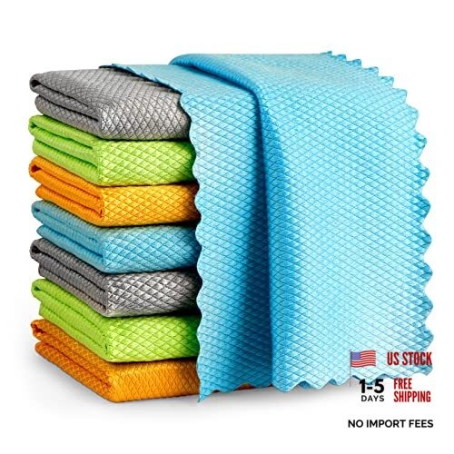 Microfiber Glass Cleaning Cloth, 8PK, Premium Microfiber 12″×12″ Multicolor