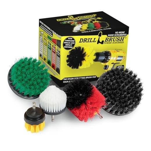 Multipurpose Cleaning Brush Set – Drill Brush White, Yellow, Green, Red, Black