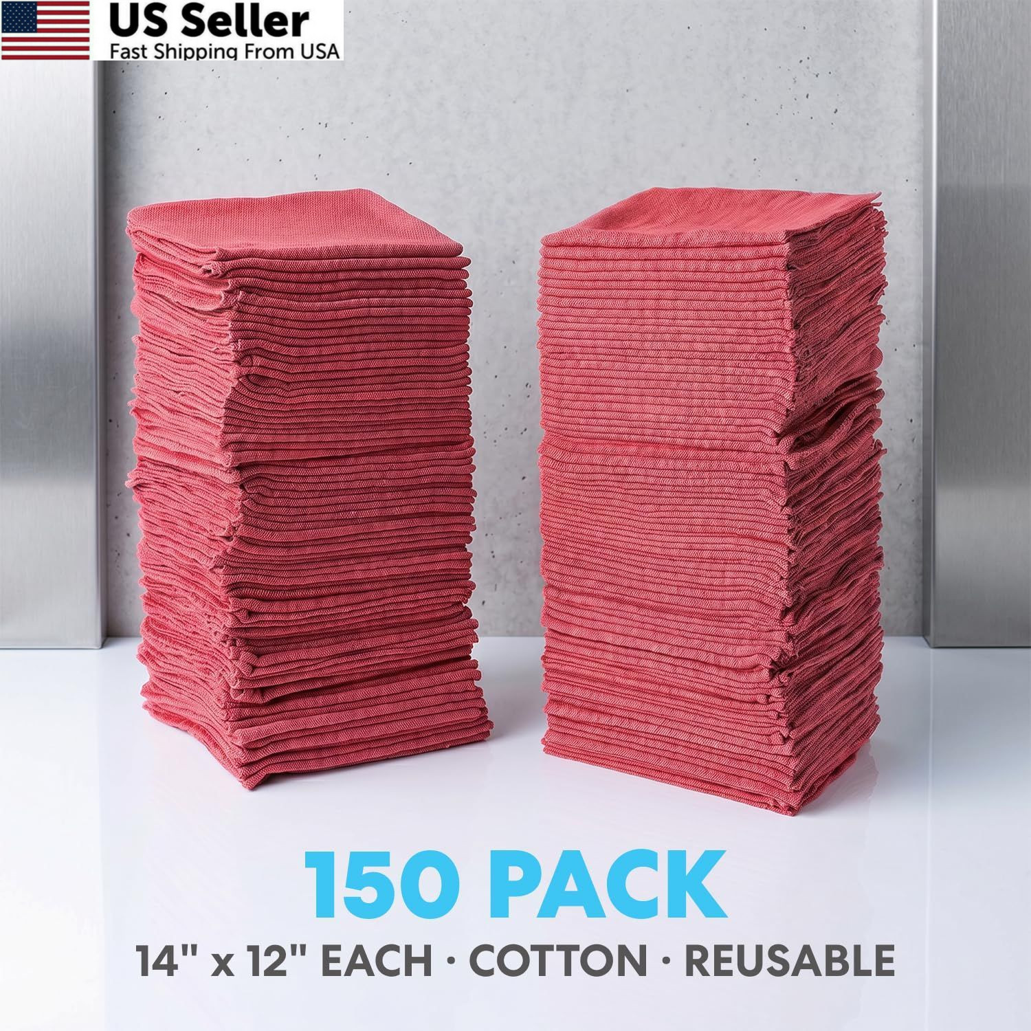 SIMPLI-MAGIC Premium Shop Towels 14”x12”, 150 Count (Pack of 1), Red