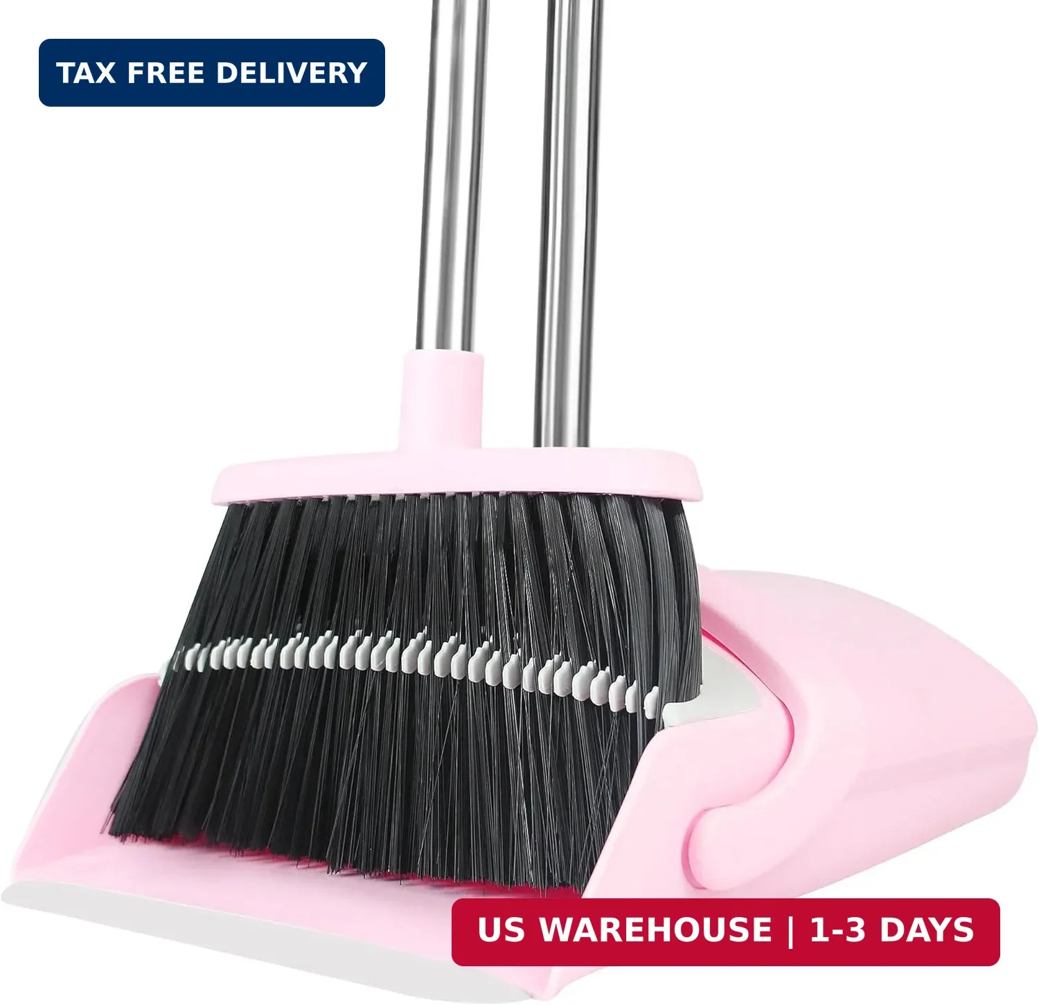 Pink Broom and Dustpan Set for Home, 52-in Long Handle Broom with Dustpan Combo