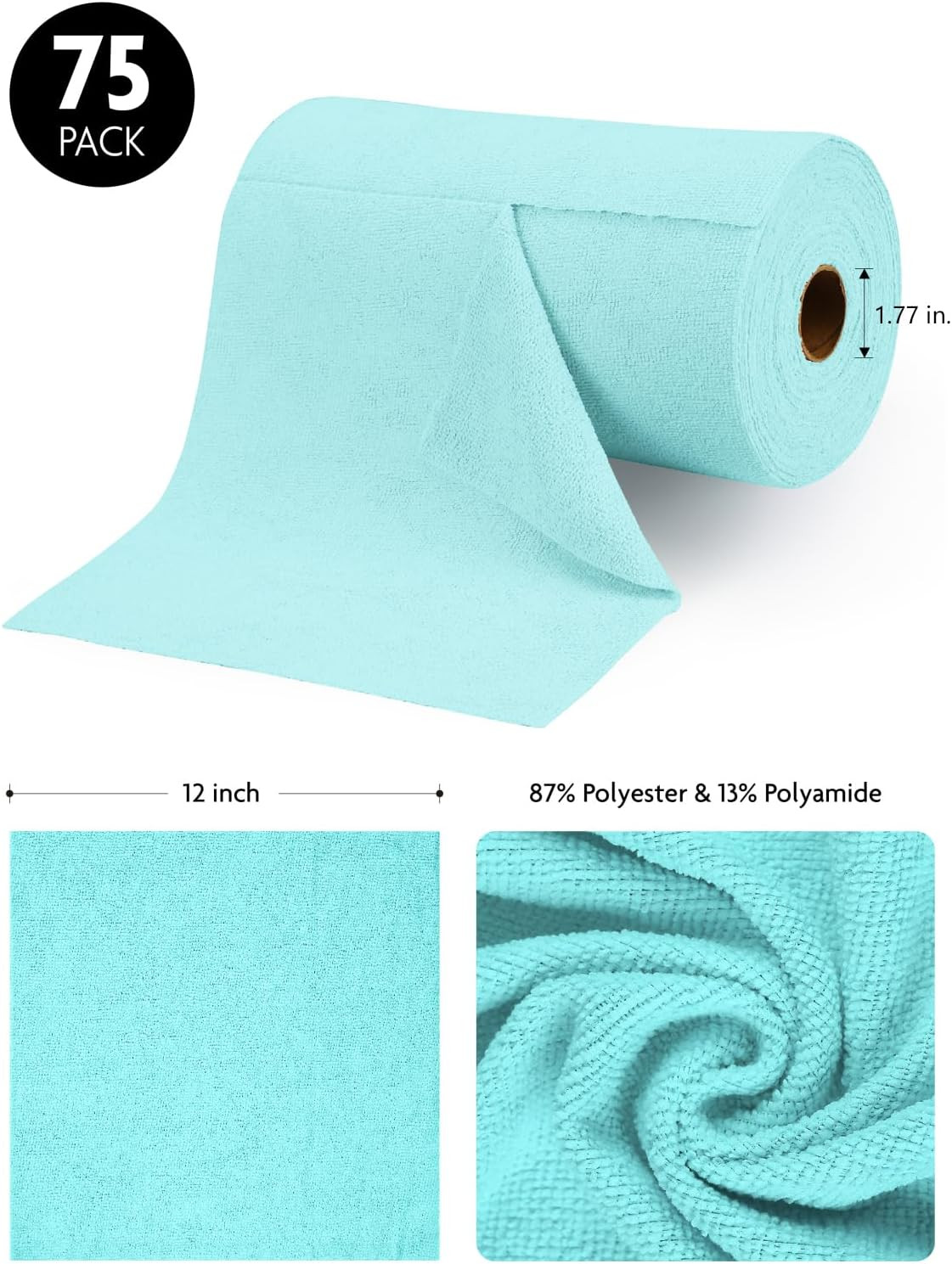 Fantasticlean Microfiber Cleaning Cloth Roll -75 75 Count (Pack of 1), Blue