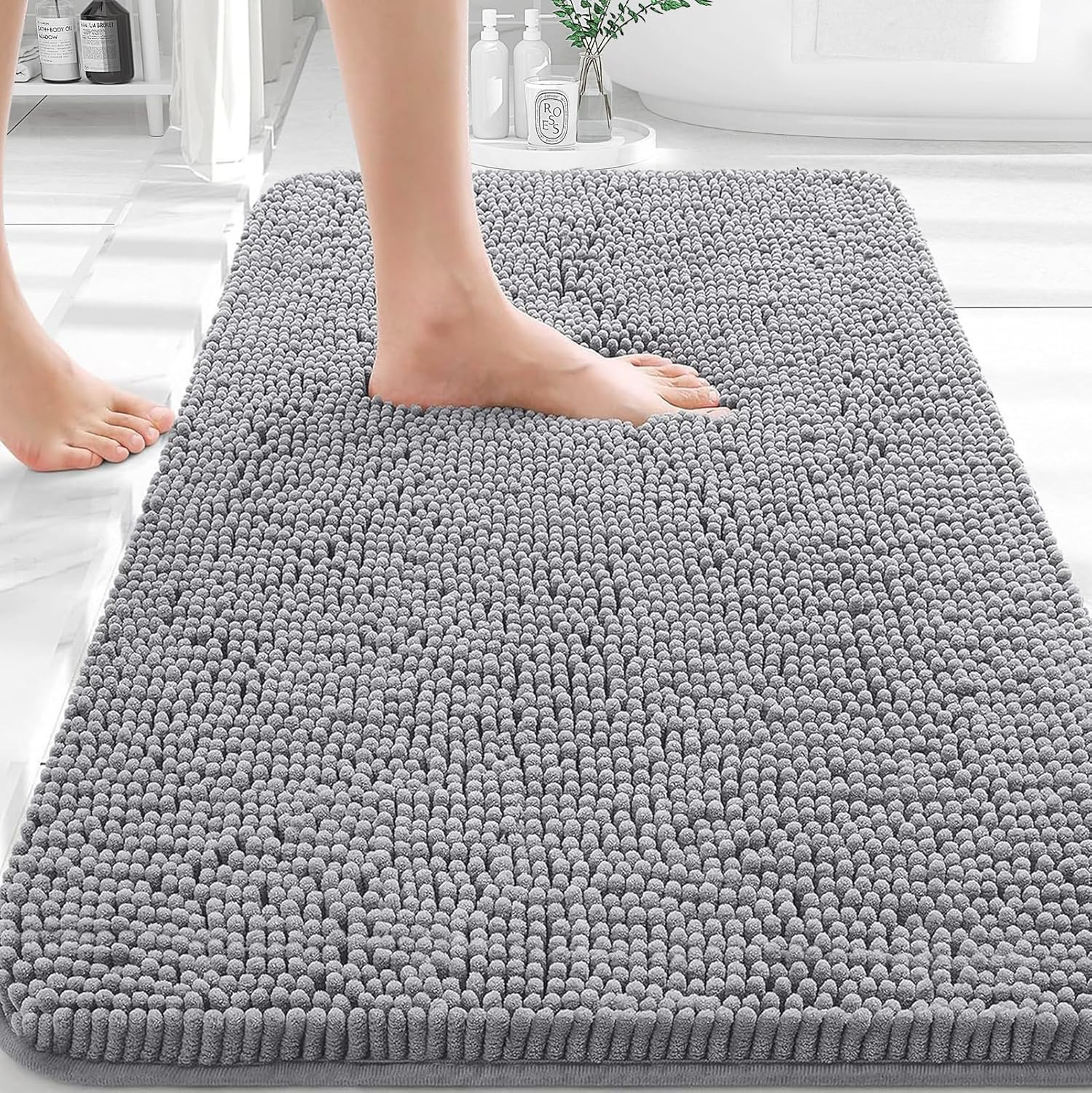 OLANLY Bathroom Rugs 30X20, Extra Soft Absorbent Chenille Bath Rugs, Rubber Back