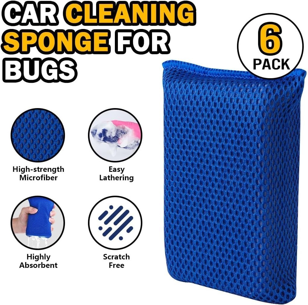 Car Wash Sponge 6PK, Microfiber Large Bug and Tar Remover for Cars | Non Scra…
