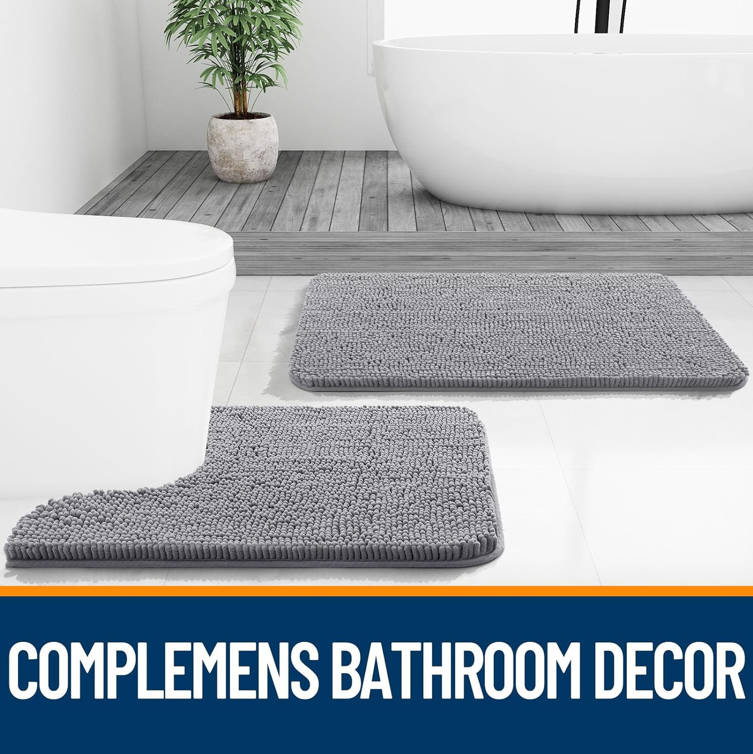 OLANLY Bathroom Rugs 30X20, Extra Soft Absorbent Chenille Bath Rugs, Rubber Back