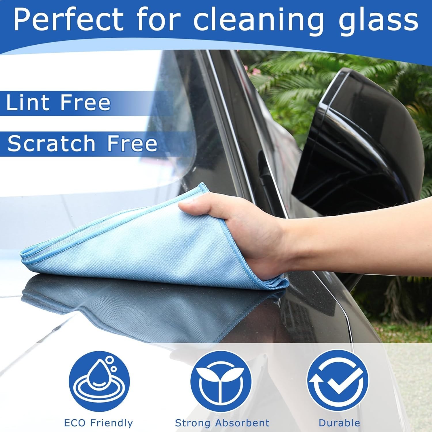 10 Pack XL Streak Free Microfiber Glass Cleaning Cloth, 16 Inch X 16 Inch, L…
