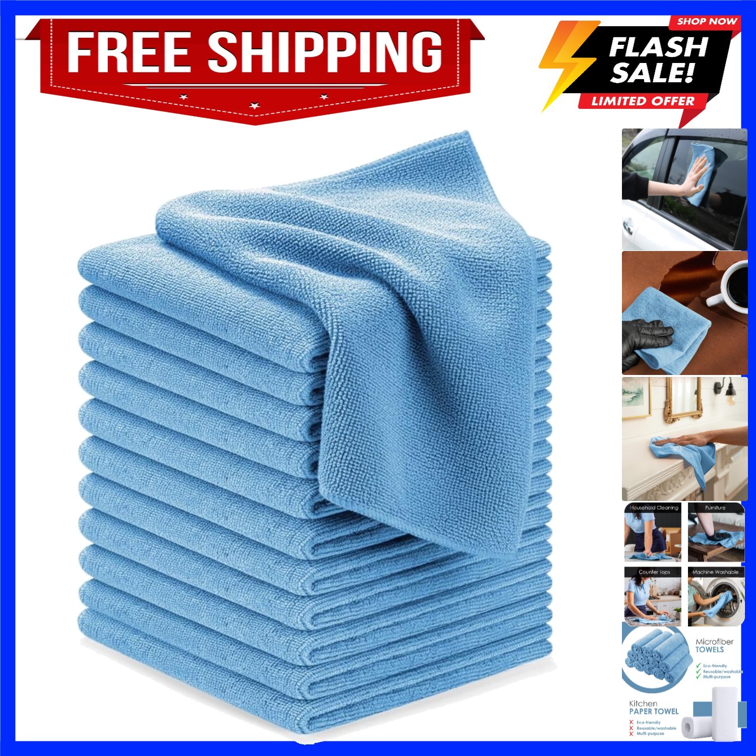Microfiber Cleaning Cloths Value Pack of 12 – Size 12 x 12 Inches, Highly Abs…