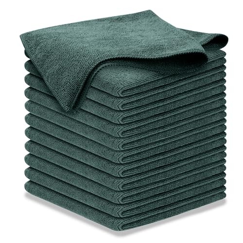 Premium 300GSM Microfiber Cleaning Cloth – 12.5″x12.5″ High 12 pack Dark Green