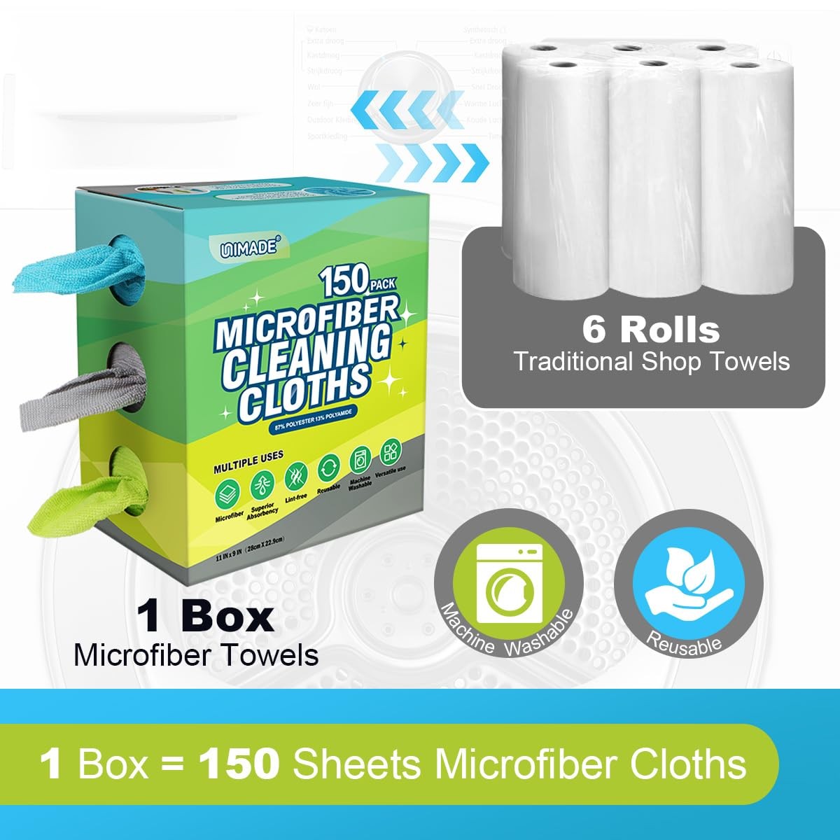 Microfiber Cleaning Cloth Reusable Lint Free Washable 150 Pack 11″x9″ Multicolor