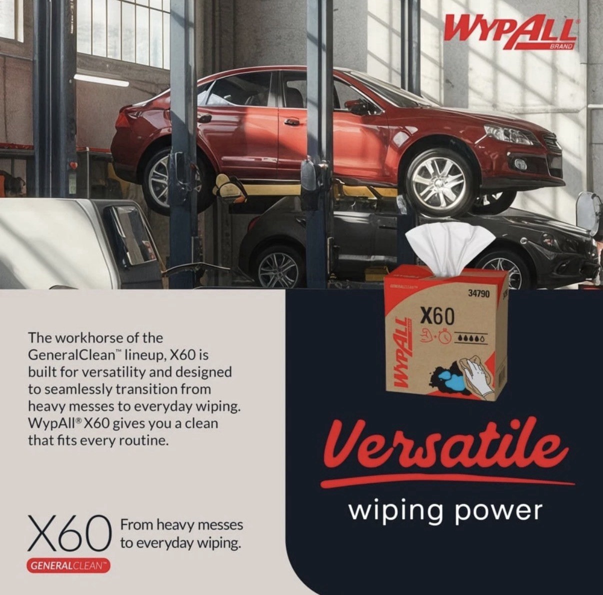WypAll X60 Reusable Task Wipe 8.34″ x 16.8″ 34790 1 Box / 118 Wipes