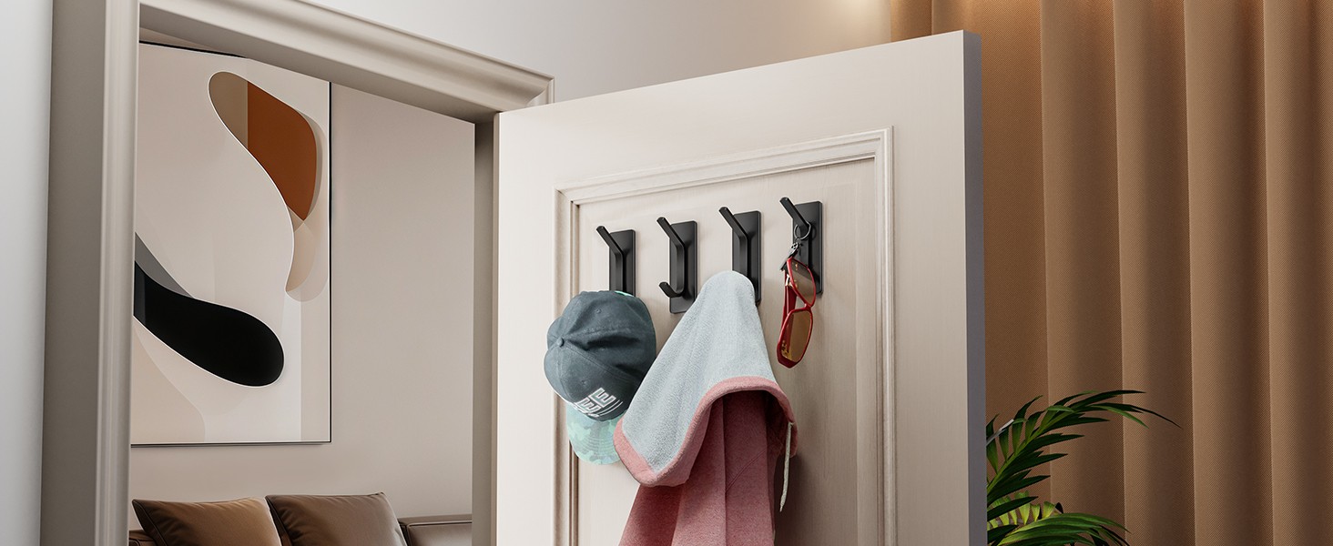 Self Adhesive Hooks 15lbs Heavy Duty, 5 Pack Stainless Steel Wall Hooks for Coat