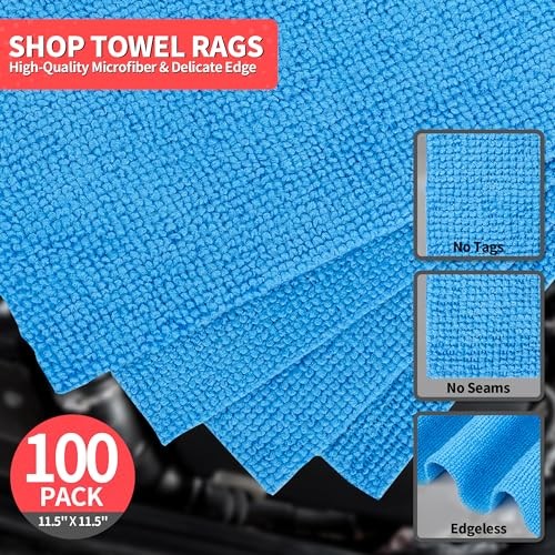 Shop Towels Microfiber Towels for Cars, Microfiber Cleaning Blue 100 Pack