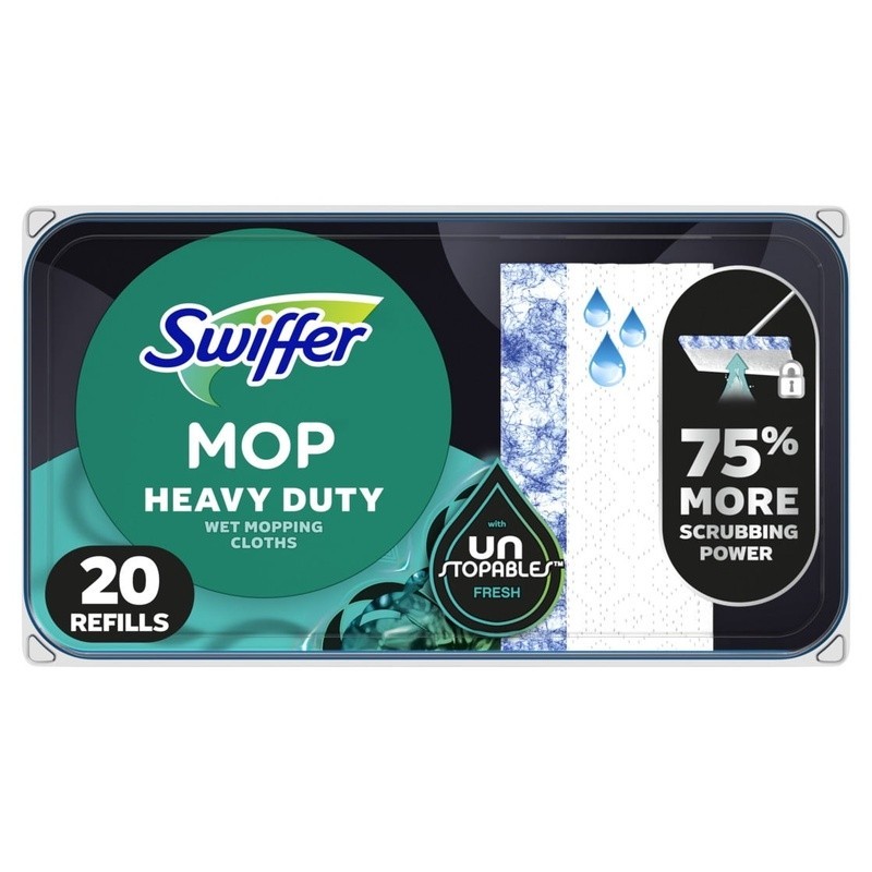 Heavy Duty Wet Mopping Cloths 75% More Scrubbing Power 20 Count Fresh Scent Pads