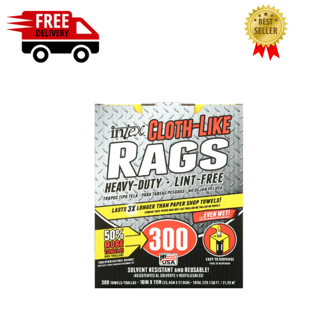 Intex Cloth-Like Rags in a Box 300 Towels, 10″x11″ Heavy-Duty Trapos Tipo Tela