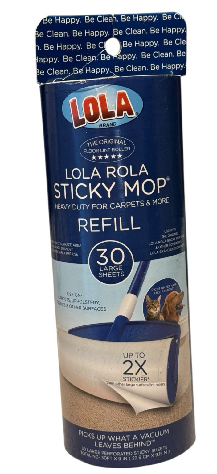 Lola Rola Sticky Mop Refills, 30 Large Adhesive Sheets for Giant Adhesive Roller