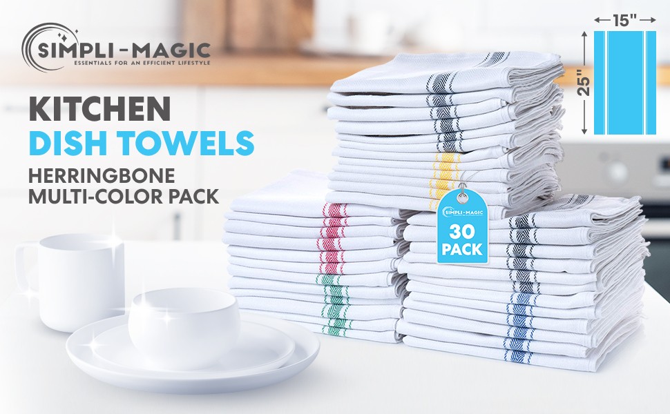 Simpli-Magic Cotton Herringbone Dish Towels, 15″x25″ (30 Pack) – High Absorbent