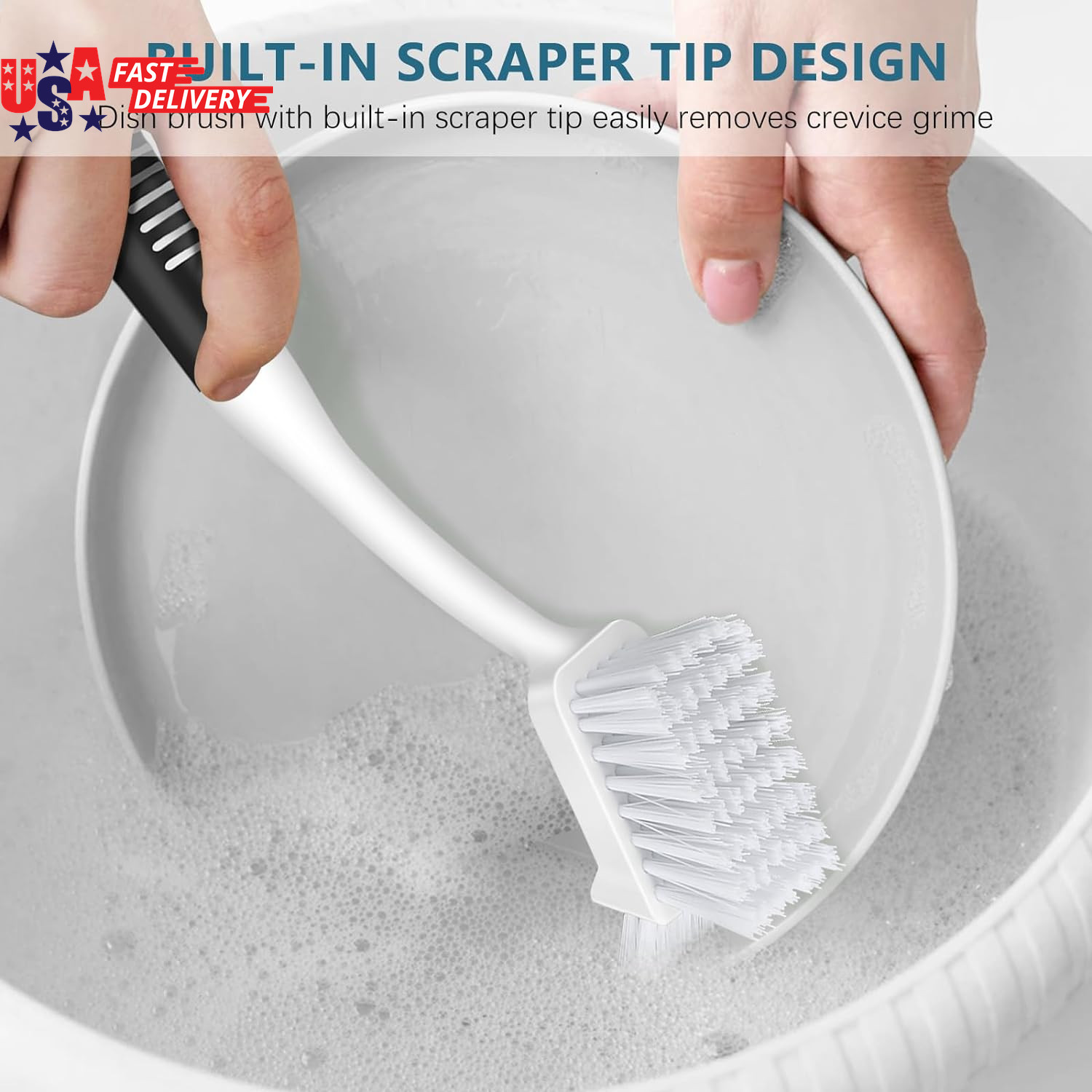 Dish Brush Set of 3 with Bottle Brush, Dish Scrub Brush with Long Handle Deep Cl