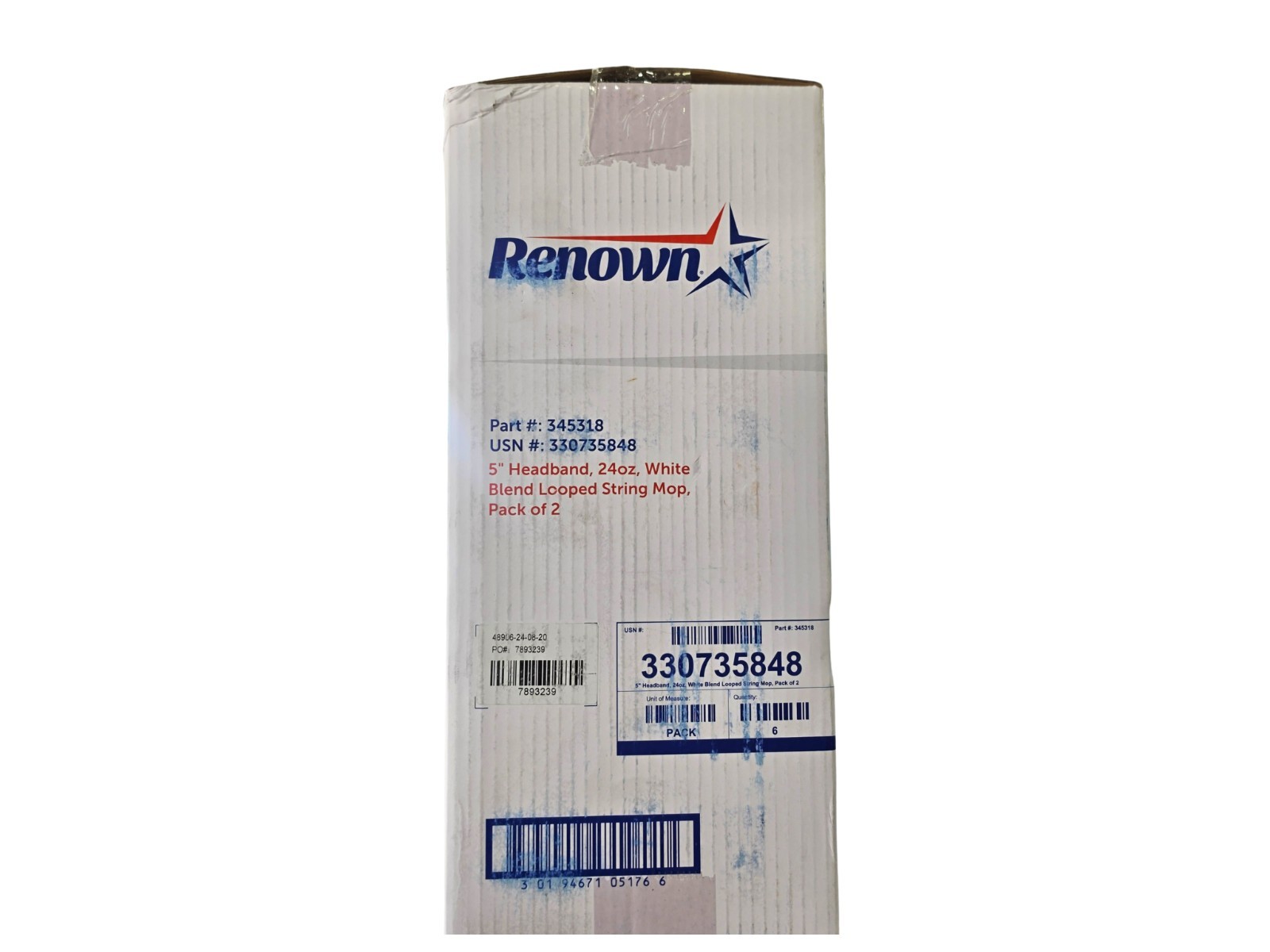 Renown 5 In. Headband 24 Oz. White Blend Looped String Mop CASE (12 Mop Heads)