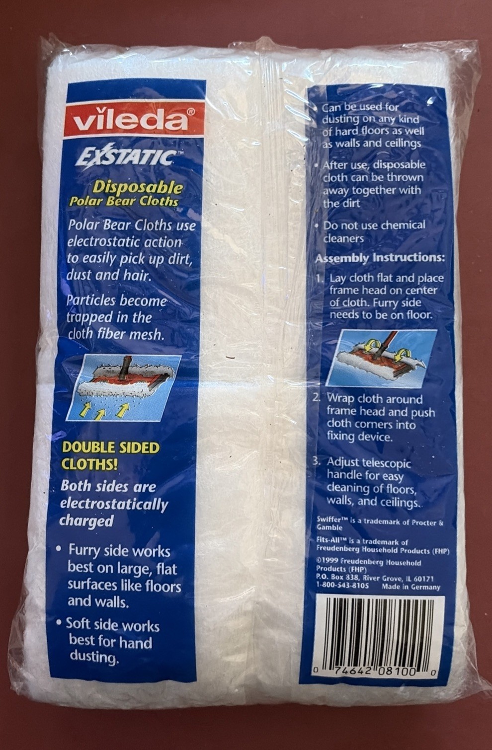 1999 Vileda Exstatic Polar Bear Cloths 12ct 8.6in x 11.3in Refills