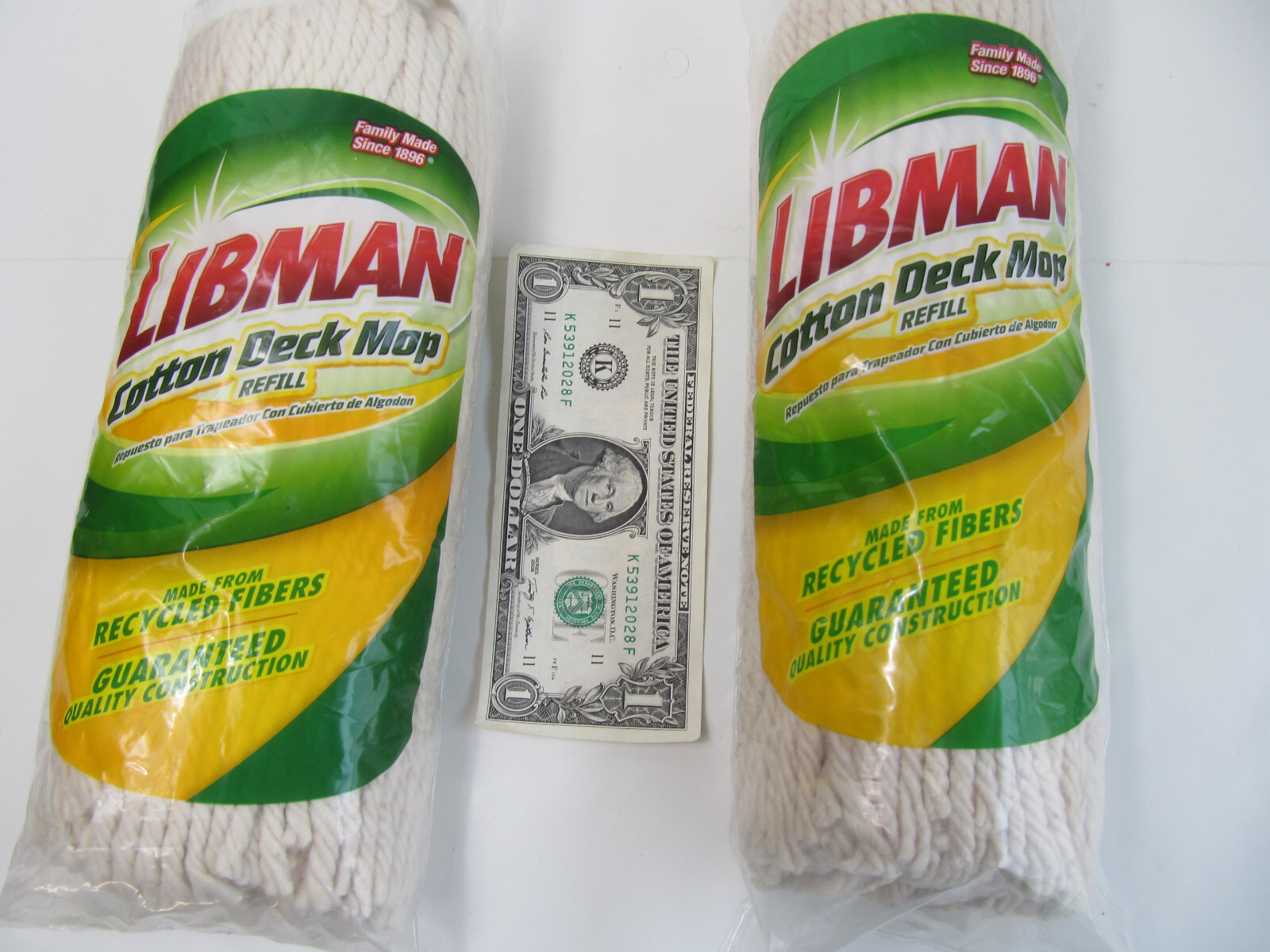 2 Cotton Floor Mop Head Refill Replacement Cleans Vinyl Ceramic Tile Libman F