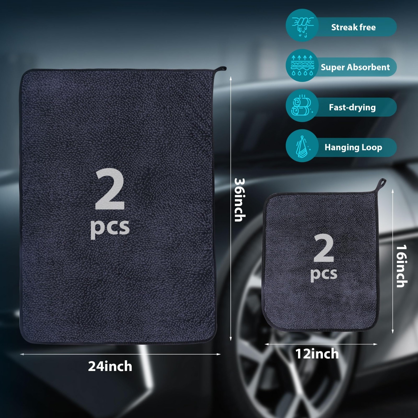 4PC Microfiber Car Drying Towel Kit 36×24 Professional Detailing Cleaning Cloth