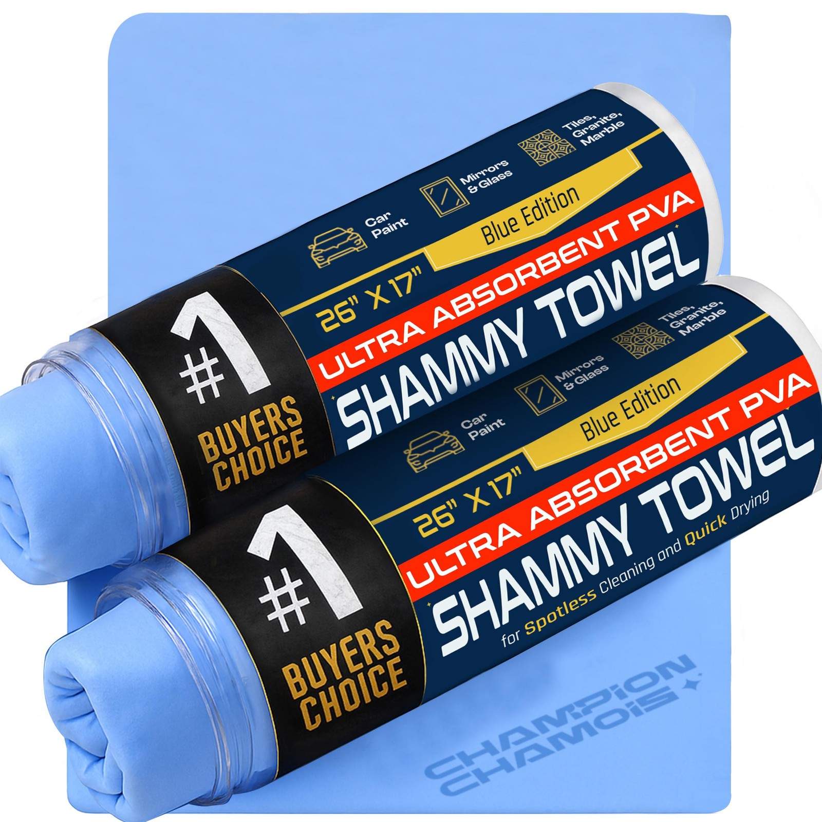 Premium Large Shammy Towel For Car 2 Pack 26×17 Inch Blue Absorbent Chamois