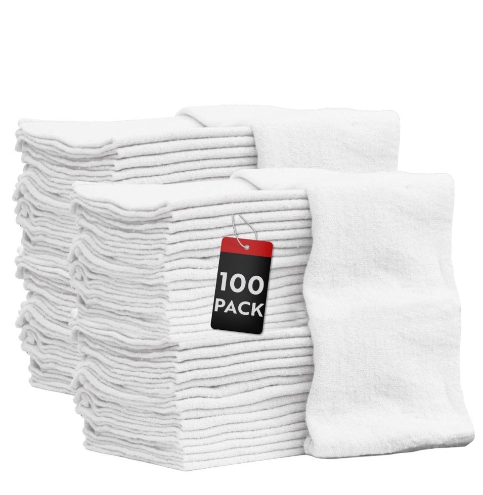 100 Pack Cotton Shop Towels Bulk Auto Mechanic Cleaning Rags Reusable Cloths Car