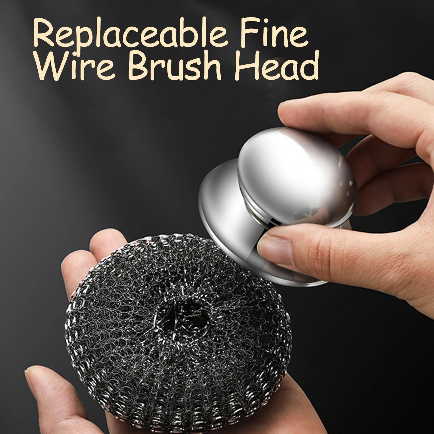 1PC Steel Wool Scrubber with Handle Stainless Steel Cleaning Brushes Cleaning Di