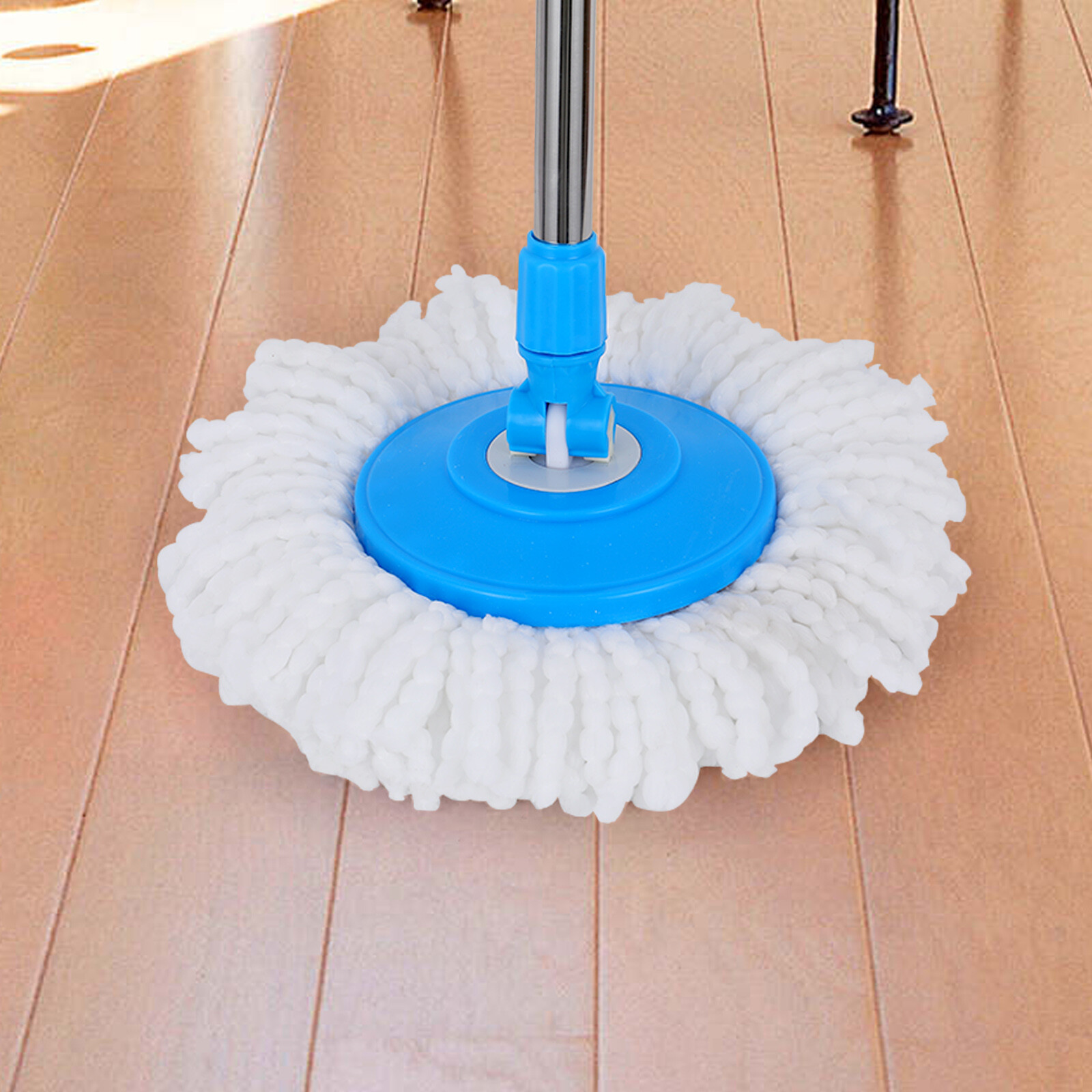 Spinning Mop Handle Replacement 360° Cleaning Tool Blue +2x Microfiber Mop Heads