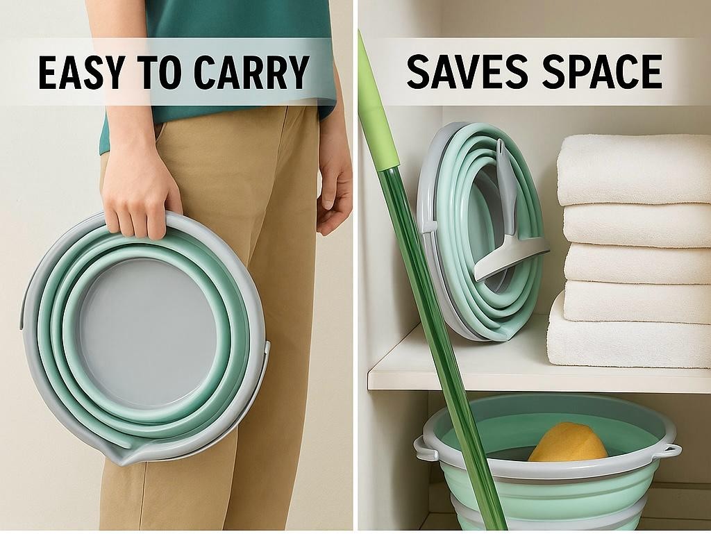 Collapsible Bucket 10L Foldable Cleaning Bucket w/ Handle & Squeegee Portable