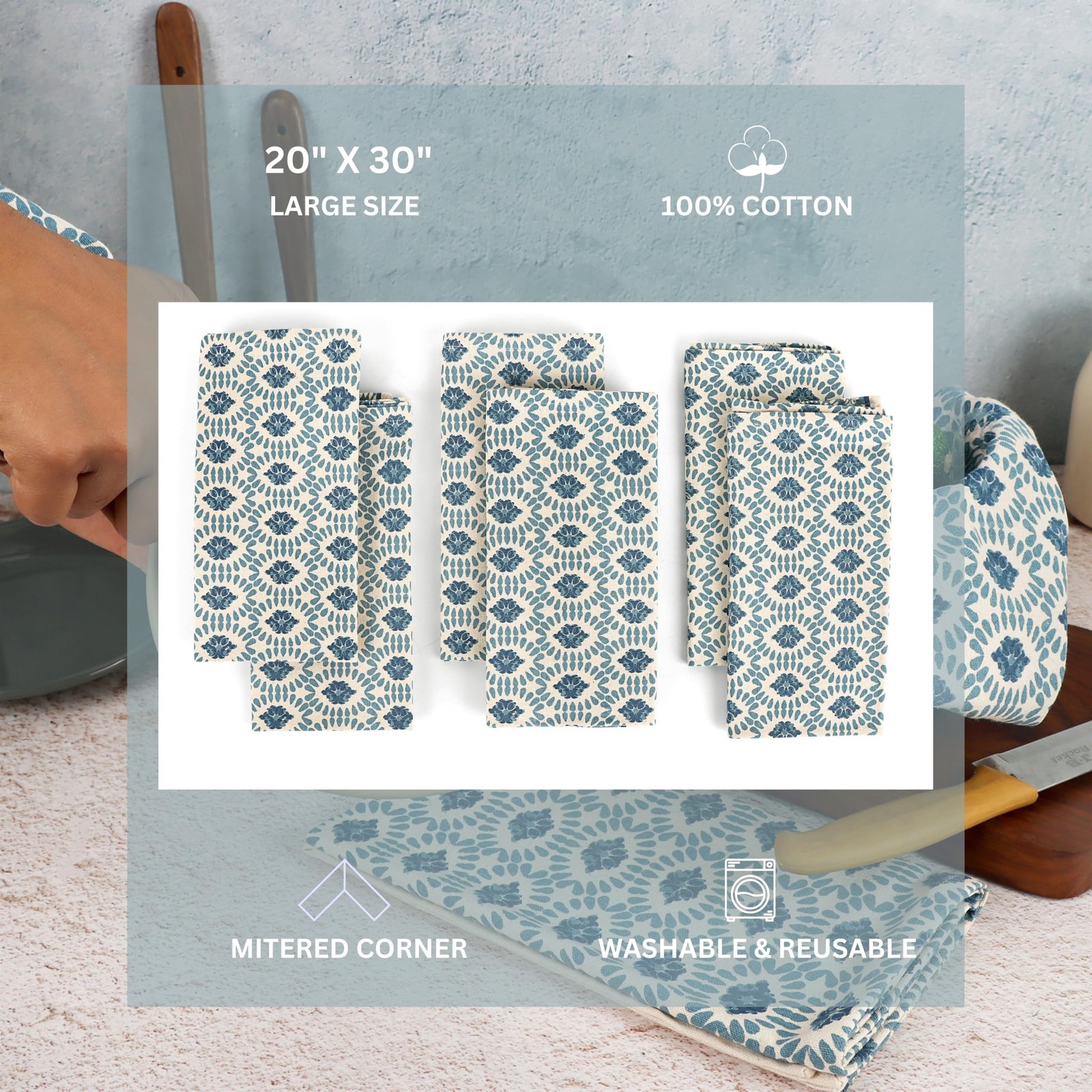6 PCS Moroccan Beauty 100% Cotton Kitchen Tea Towels 20×30 Inch Soft