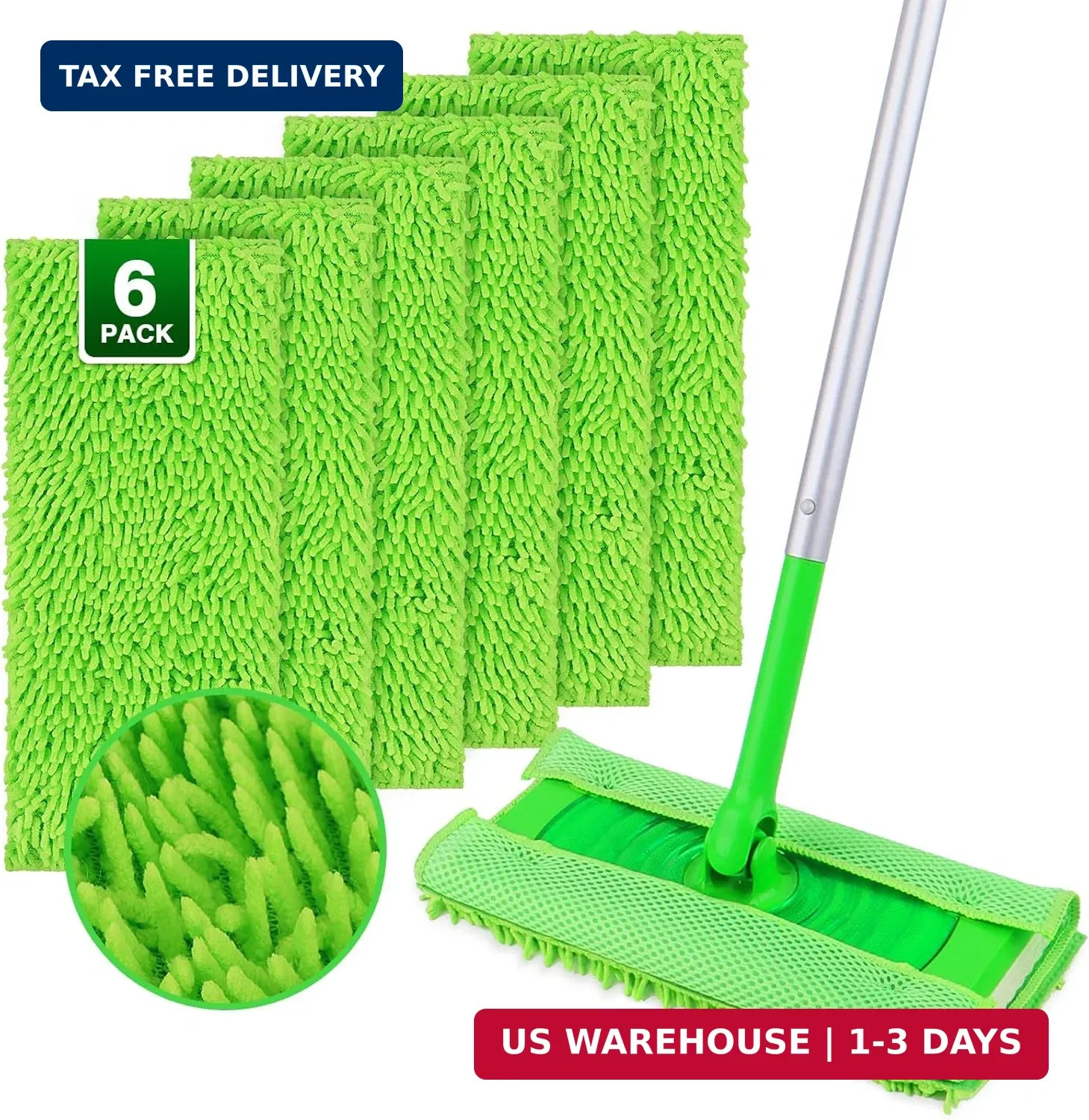 UNIMADE Reusable Microfiber Mop Pads Compatible with Swiffer Sweeper – 6 Replace