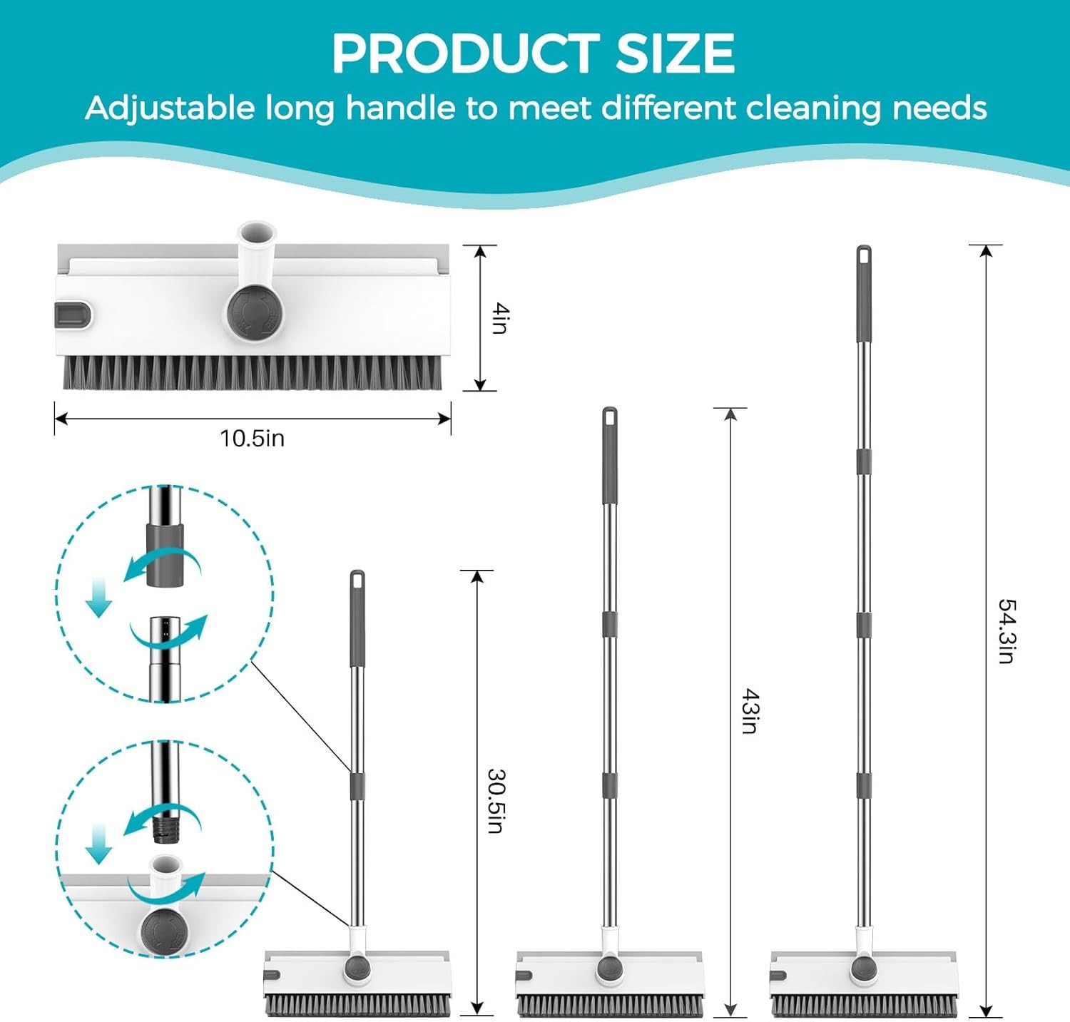 Floor Scrub Brush 3 in 1 Floor Scrub Brush W/ 54-in Adjustable Long Handle
