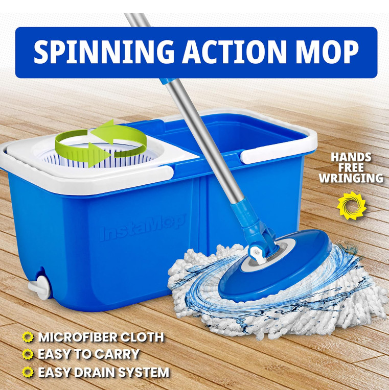 Insta Mop Spin Mop, Mop and Bucket with Wringer Set – FREESHIPPING