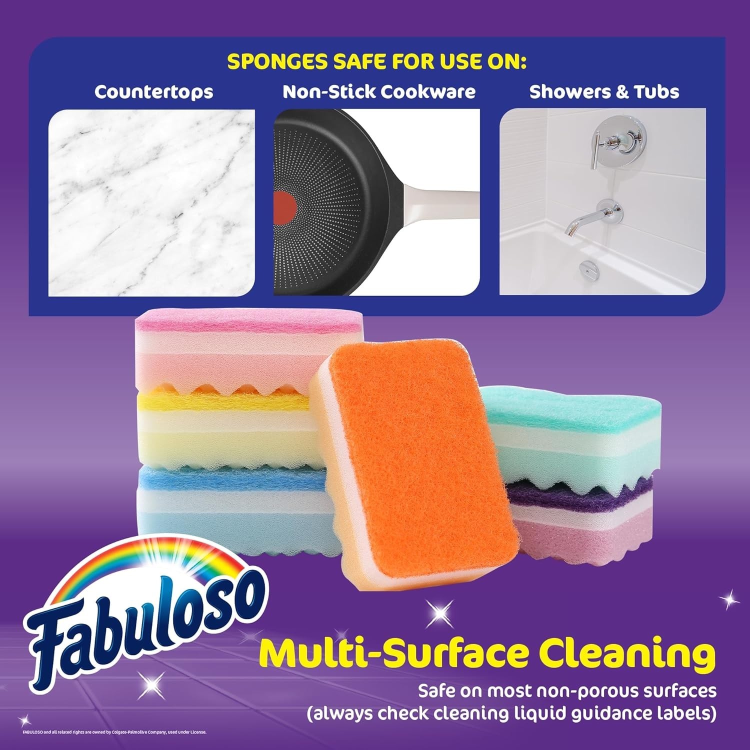 Colorful Scratch-Free Rainbow Dish Sponges, 6-Pack for Effortless Cleaning