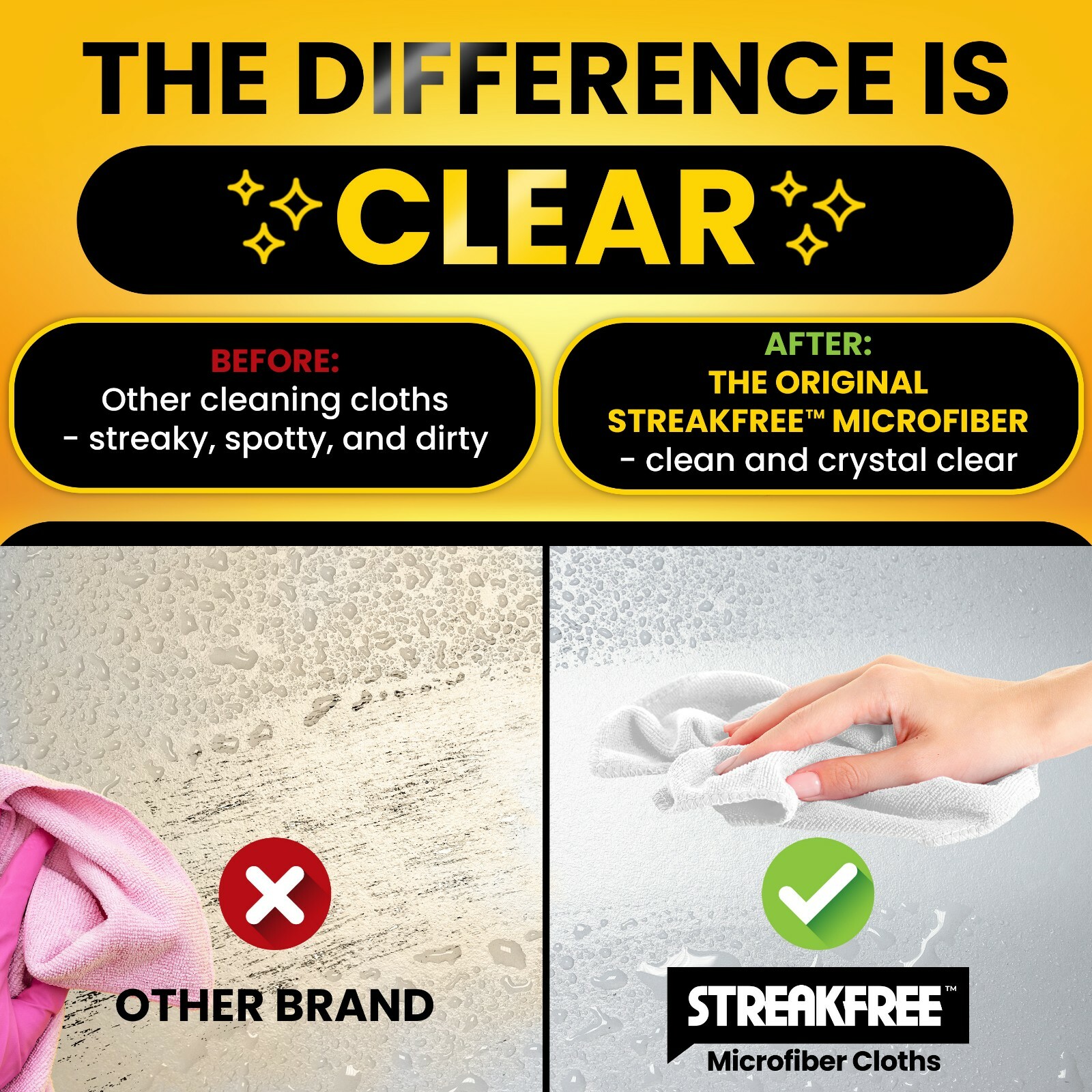 Streak Free Microfiber Cloths 5 PACK -StreakFree – Lint Free – Spot Free