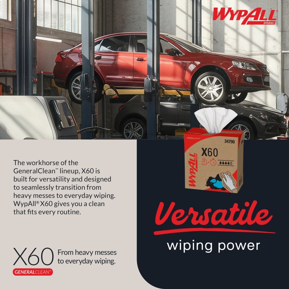 WypAll X60 Reusable Task Wipe 8.34″ x 16.8″ 34790 1 Box / 126 Wipes