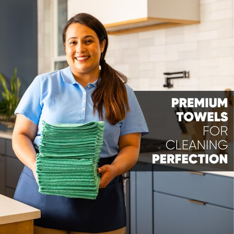 MW Pro Microfiber Cleaning Cloth | Green (12 Pack) | Size 16″ X 16″ | All Purpos