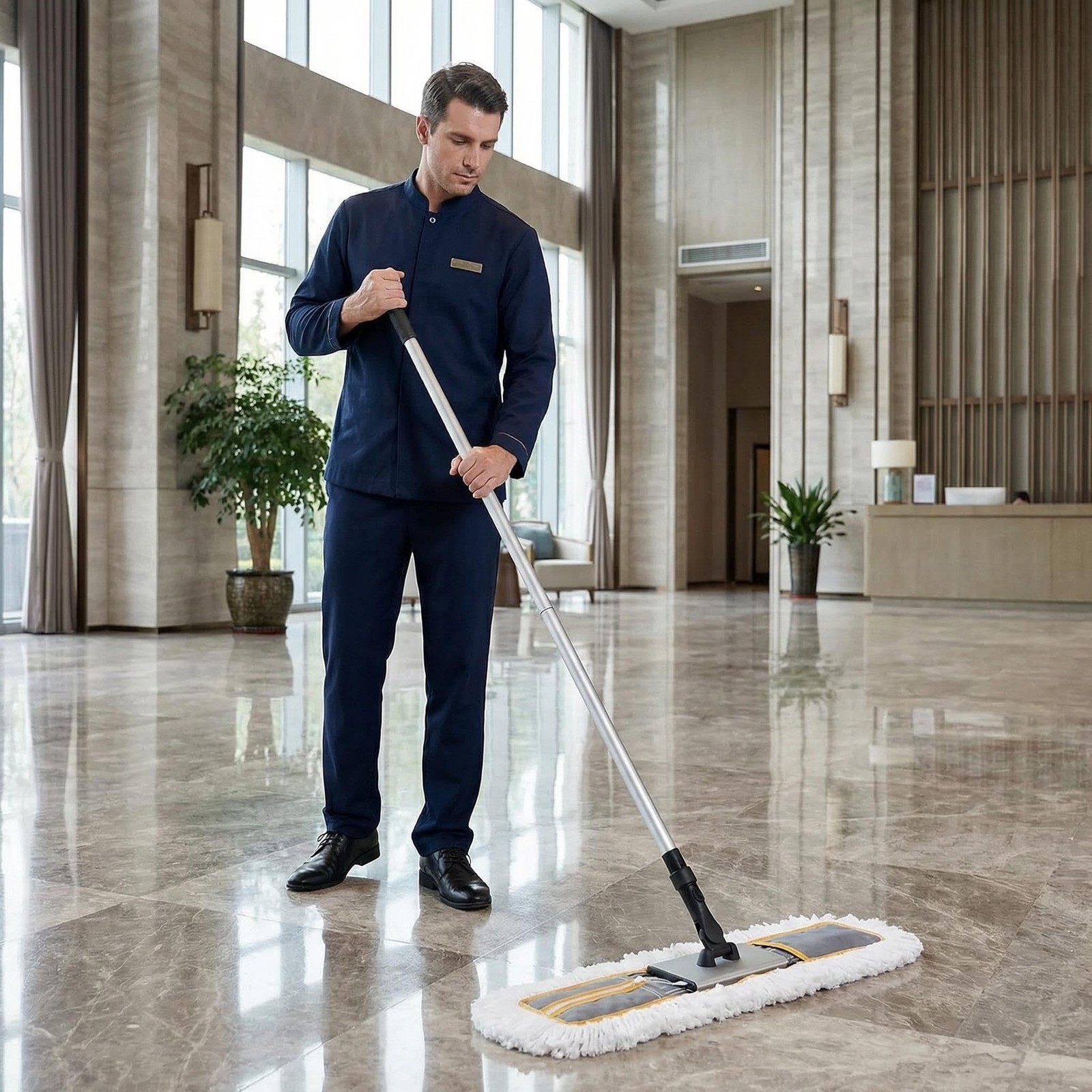 24″ Commercial Dust Mop for Floor Cleaning, Heavy Duty Sweeper Broom with 2 Micr