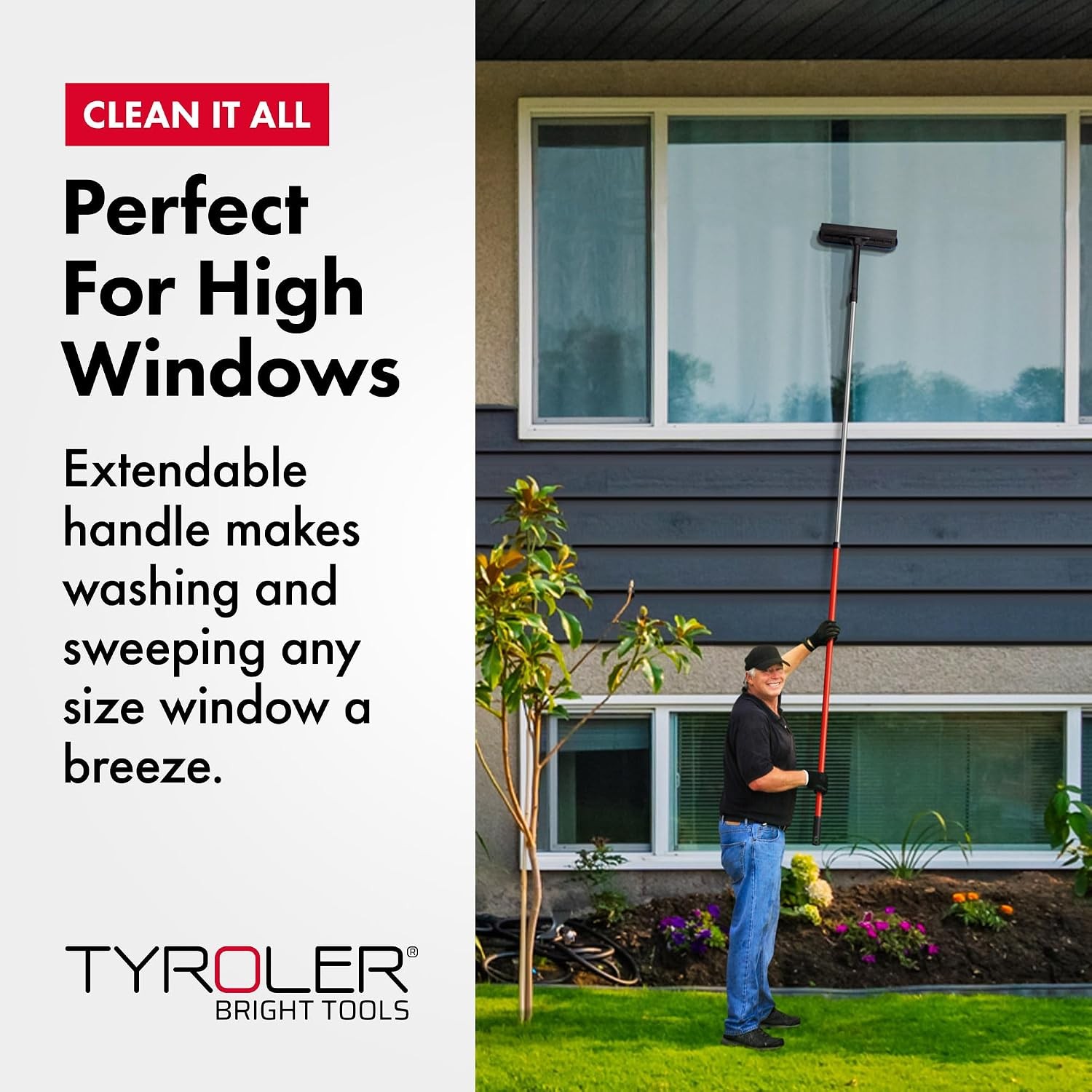 Tyroler 2-in-1 High Window Cleaner Tool with 4.5 to 7.5 ft Extendable Handle |