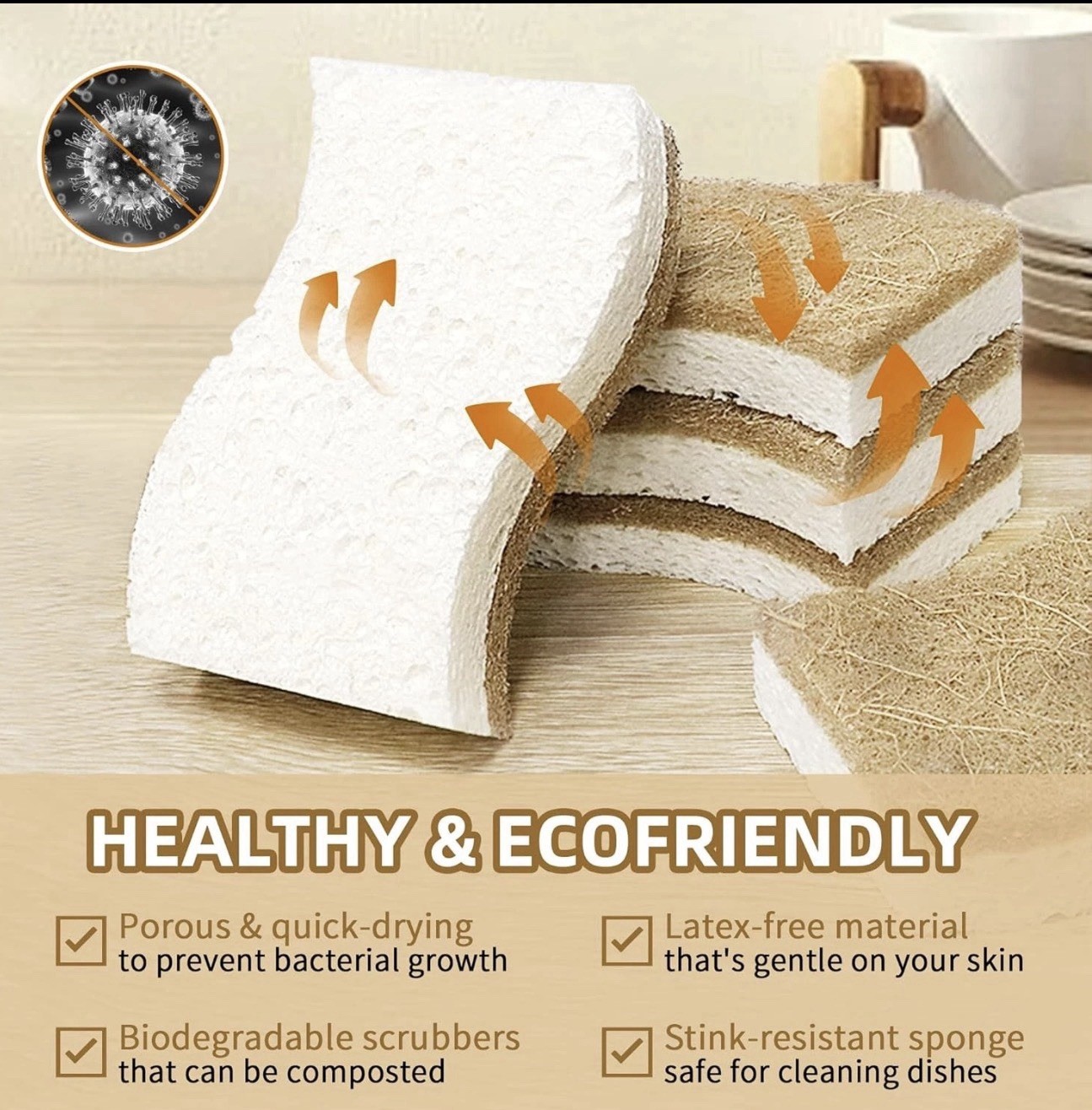 Natural Kitchen Sponges, Biodegradable & Compostable | Non-Scratch Cellulose