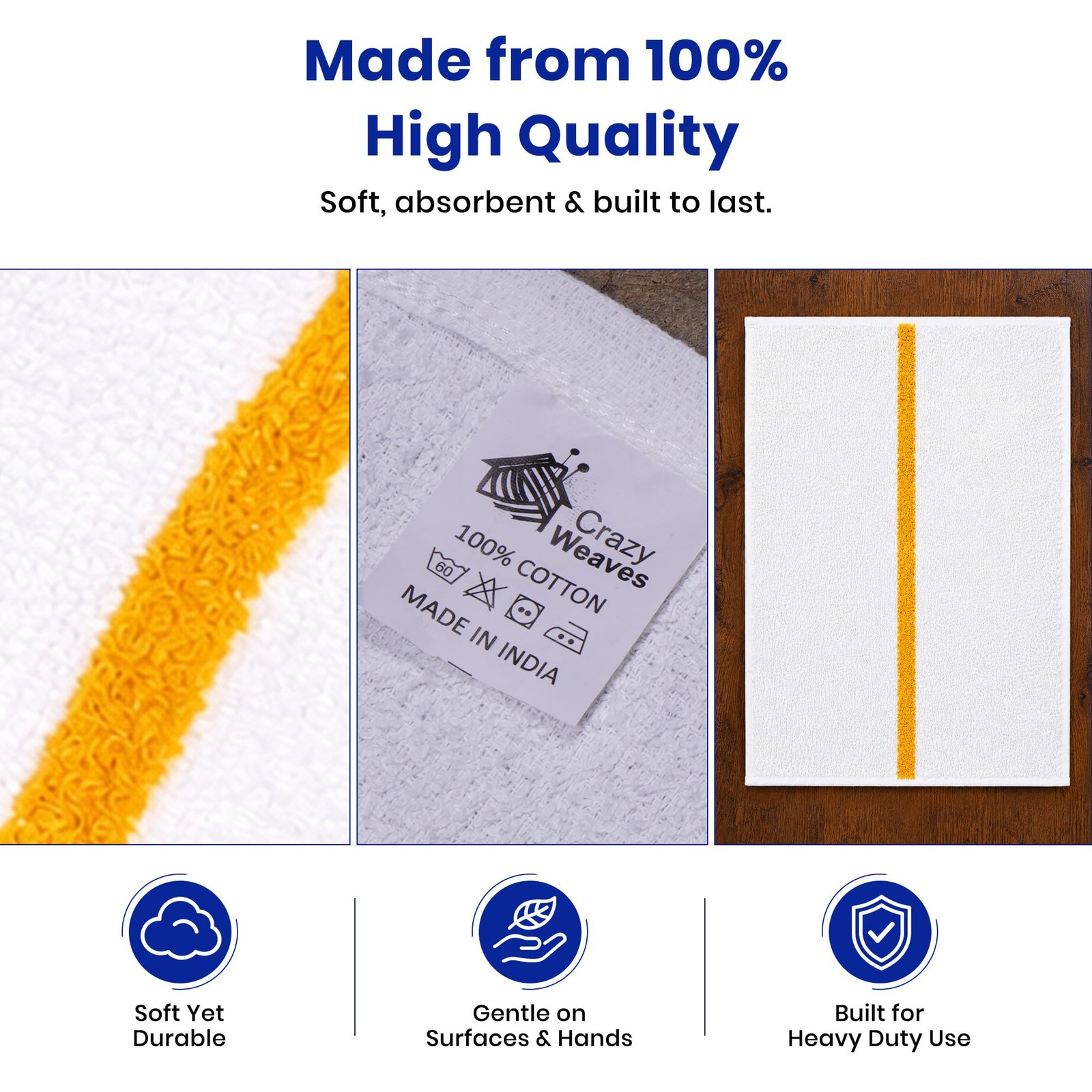 CRAZYWEAVES Bar Mops Pack of 24 (14″ x 19″) – 100% 24, Yellow Stripe