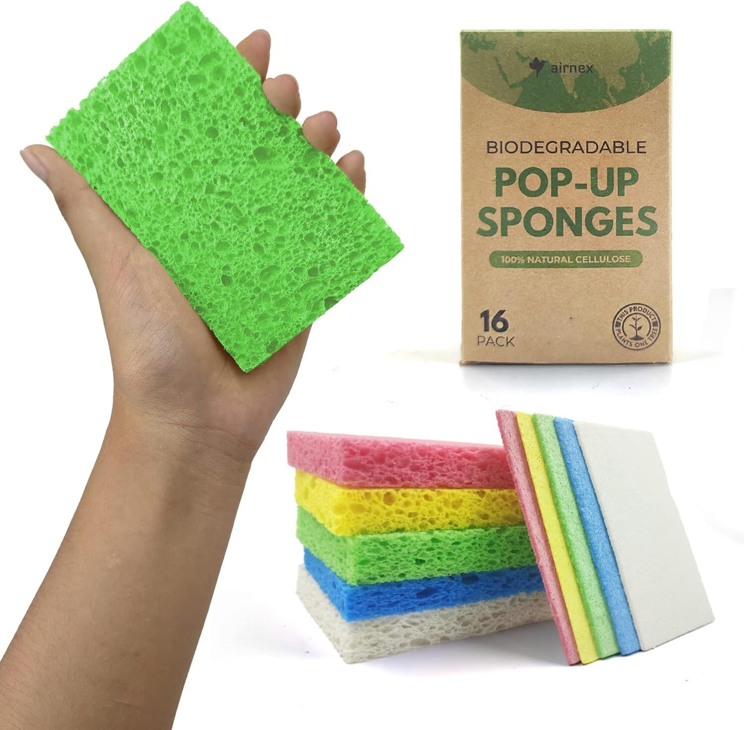 Biodegradable Cellulose Compressed Sponges – Pack of 16 Compostable Sponges K…