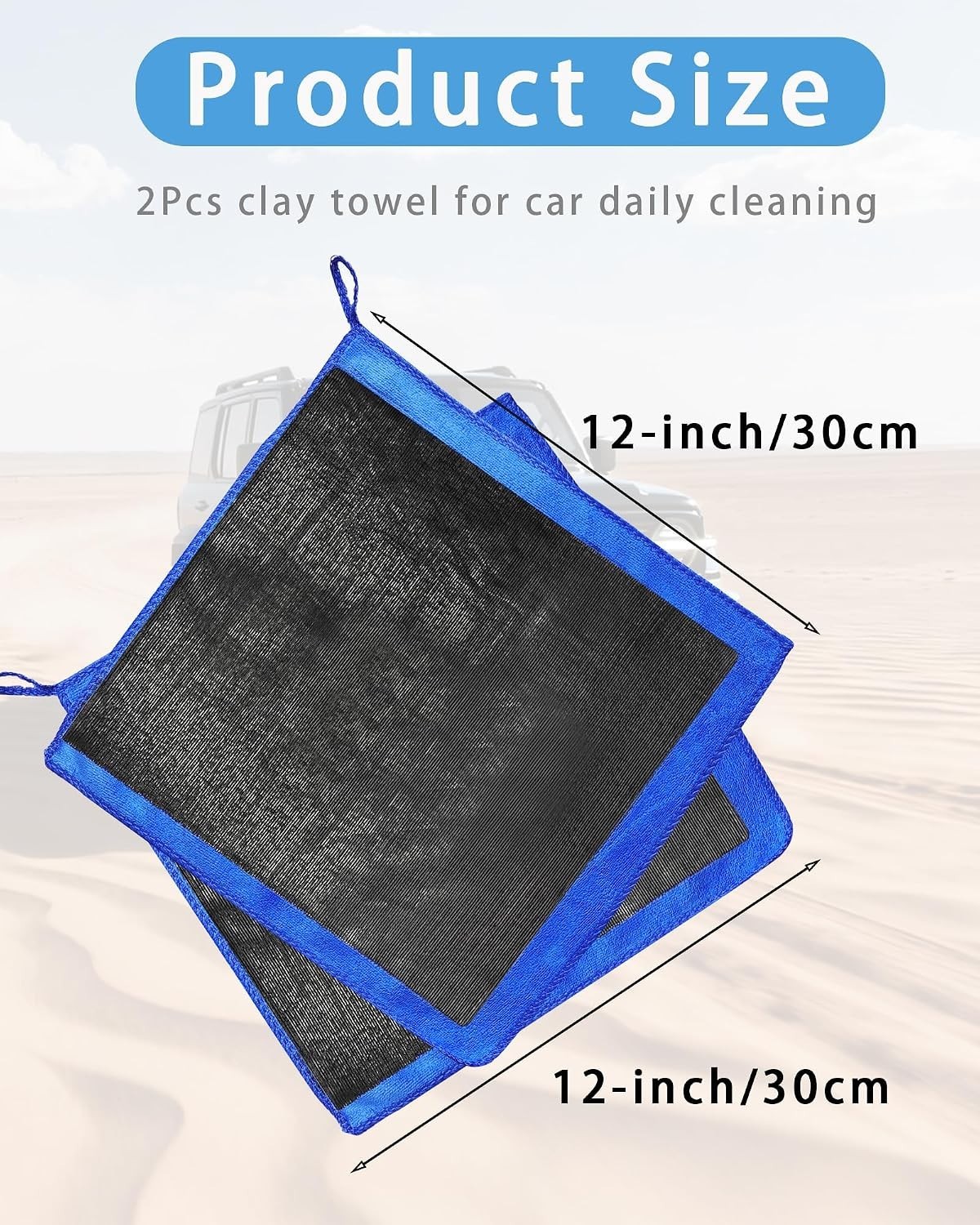 2 Pack 12 x 12 Blue Clay Towels – Lightweight Microfiber for Auto Detailing