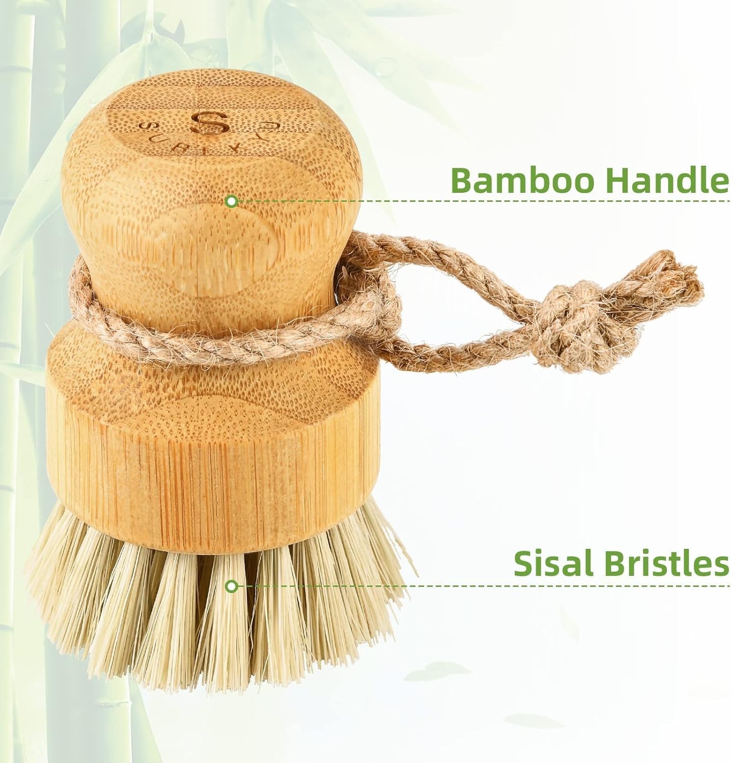 Stylish Bamboo Dish Scrub Brushes with Natural Sisal – Efficient Clean, Set of 2