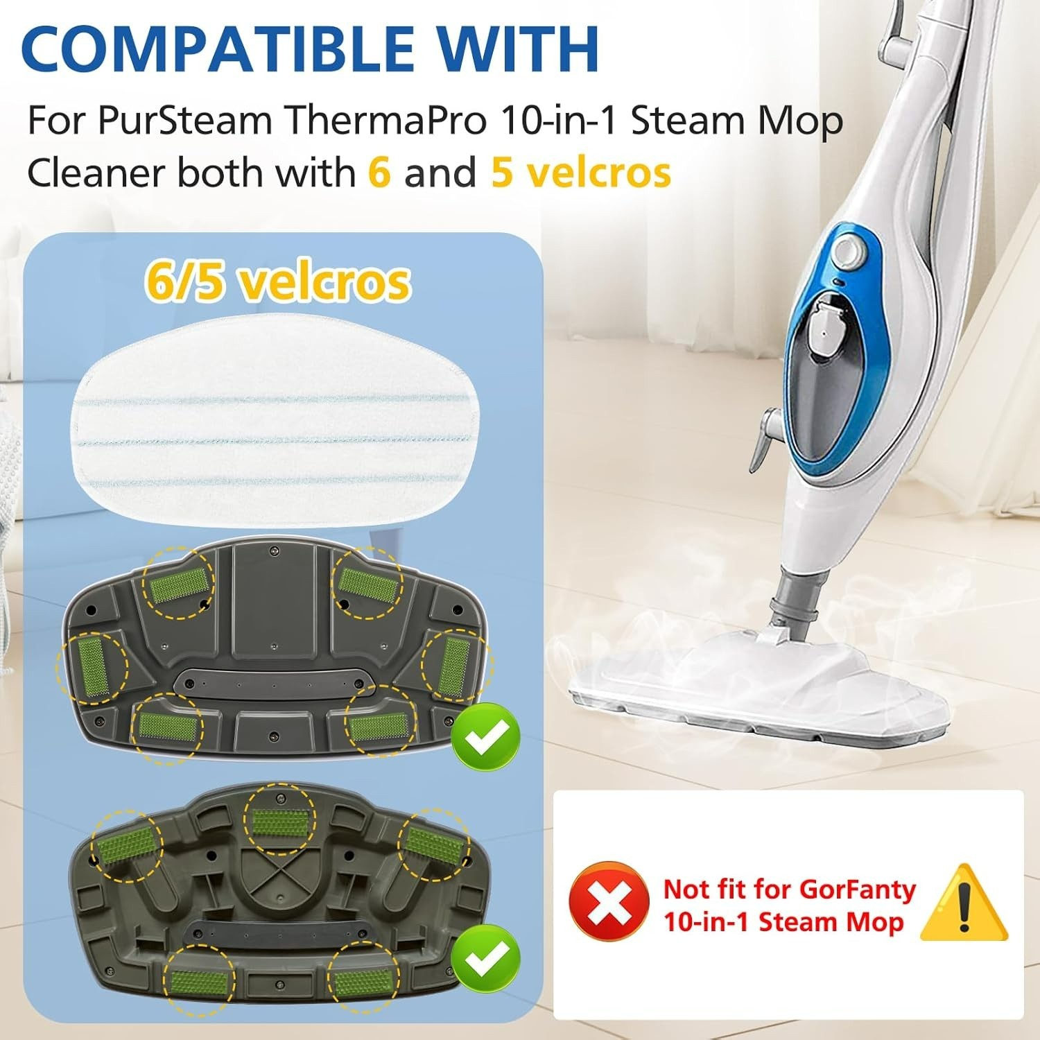 Soft Microfiber Replacement Steam Mop Pads for PurSteam ThermaPro – 6 Count