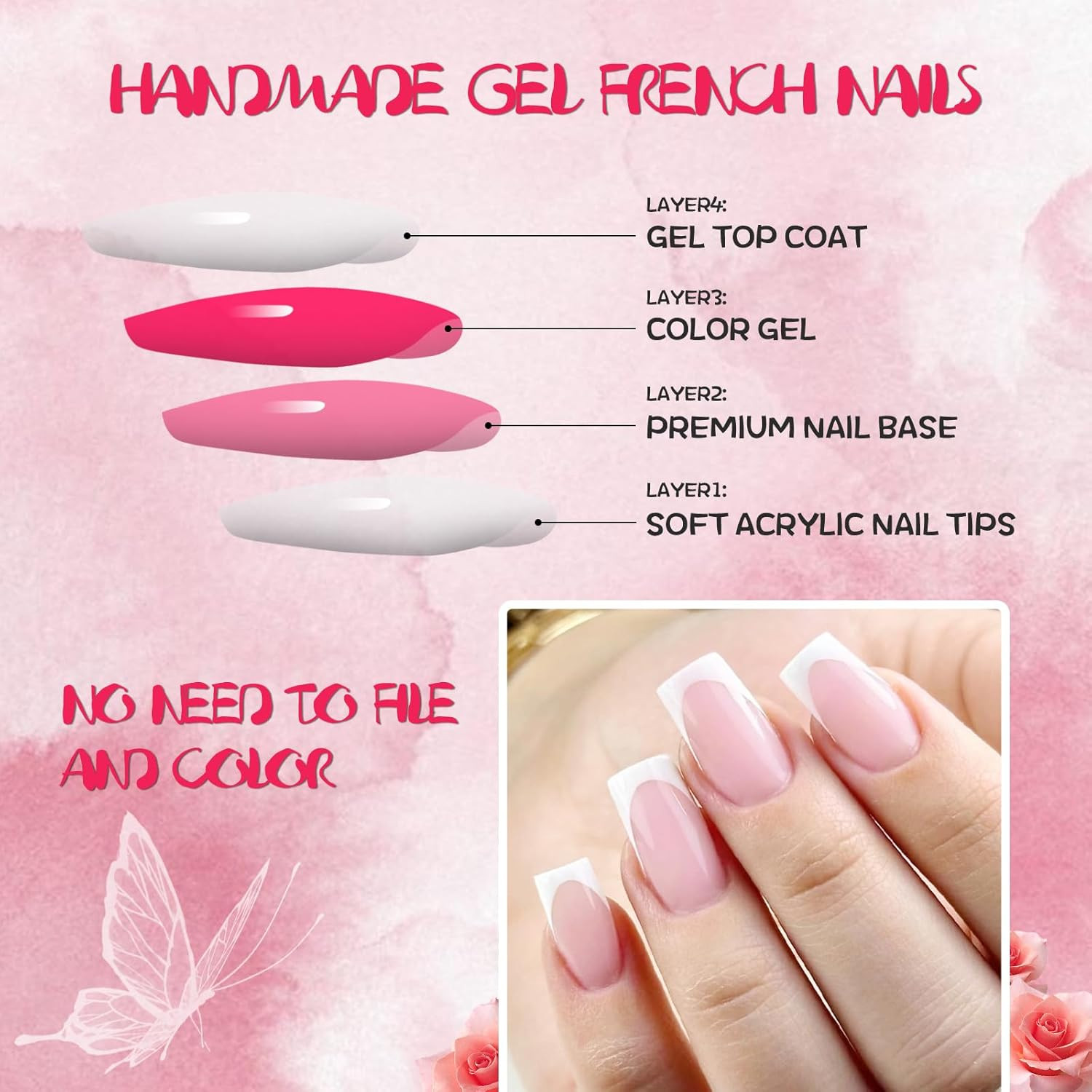 Addfavor 120Pcs White French Tip Press on Nails Medium Square Fake Nails Nude Fa